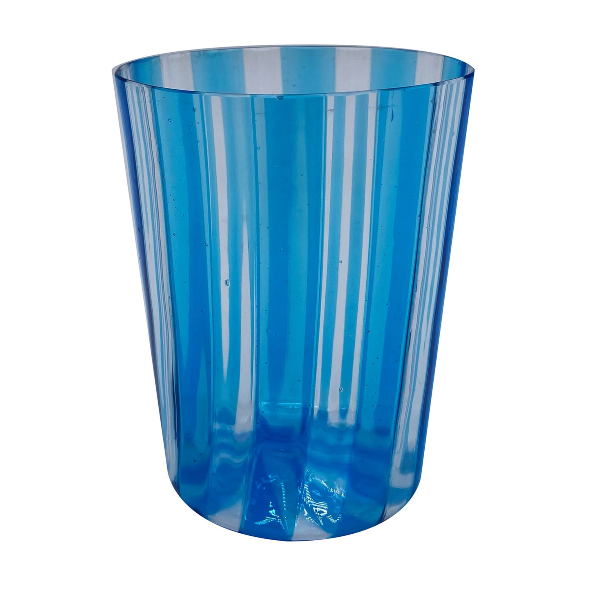 Set of 2 Ribbed Light Blue Water Glasses - Main view