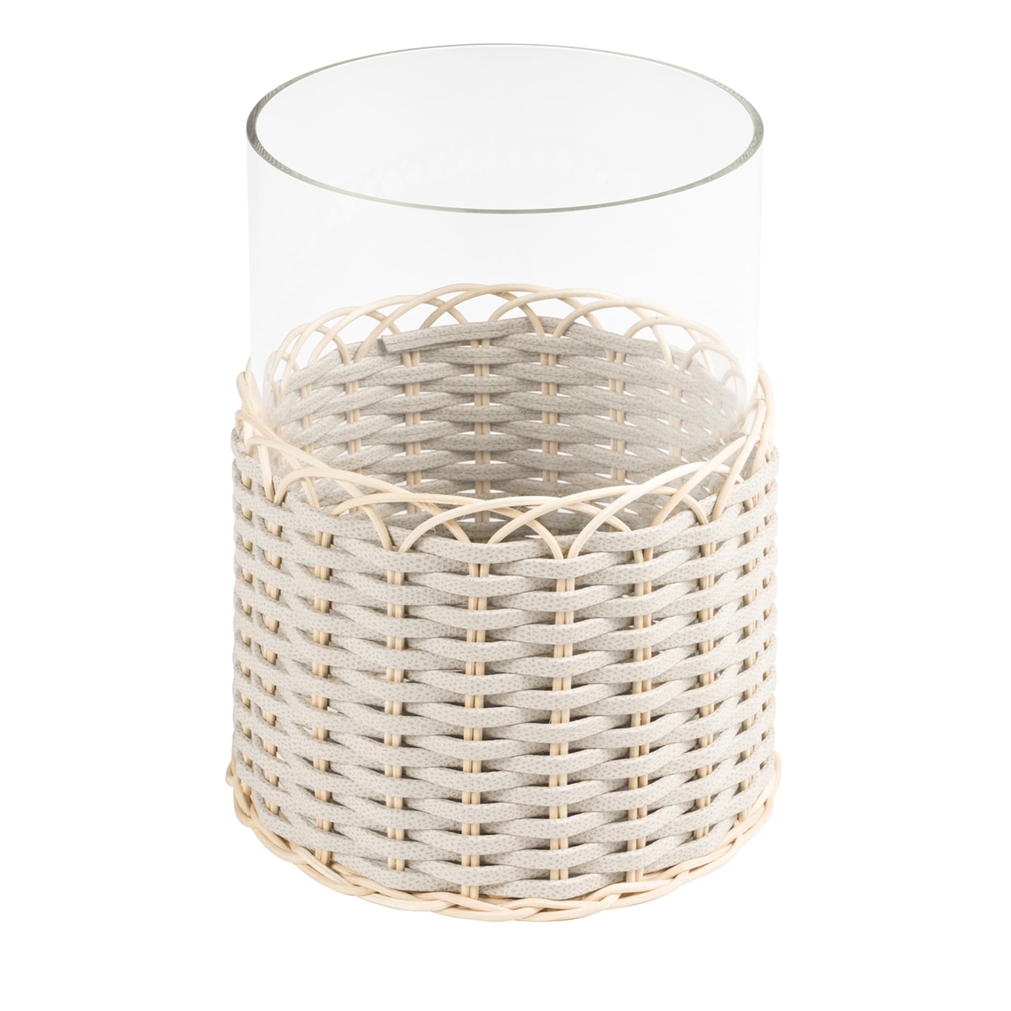 Wideville Leather & Rattan Candleholder -White Large - Main view