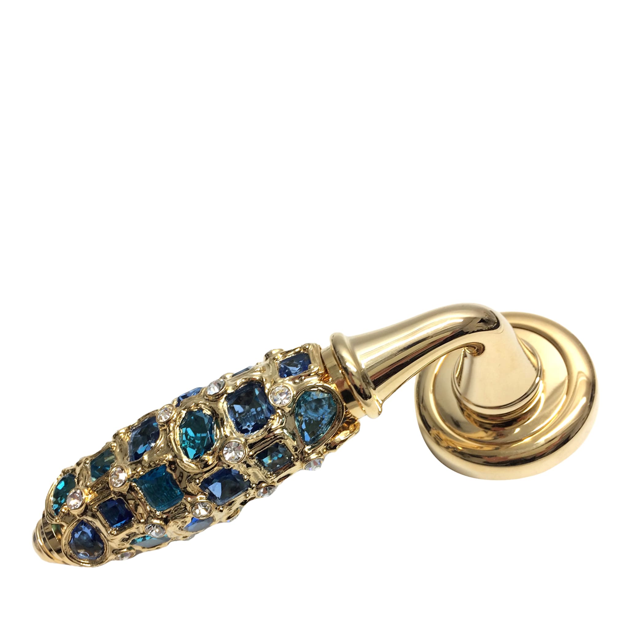 Tapered Golden Lever On Rose Handle with Blue Gemstones - Main view