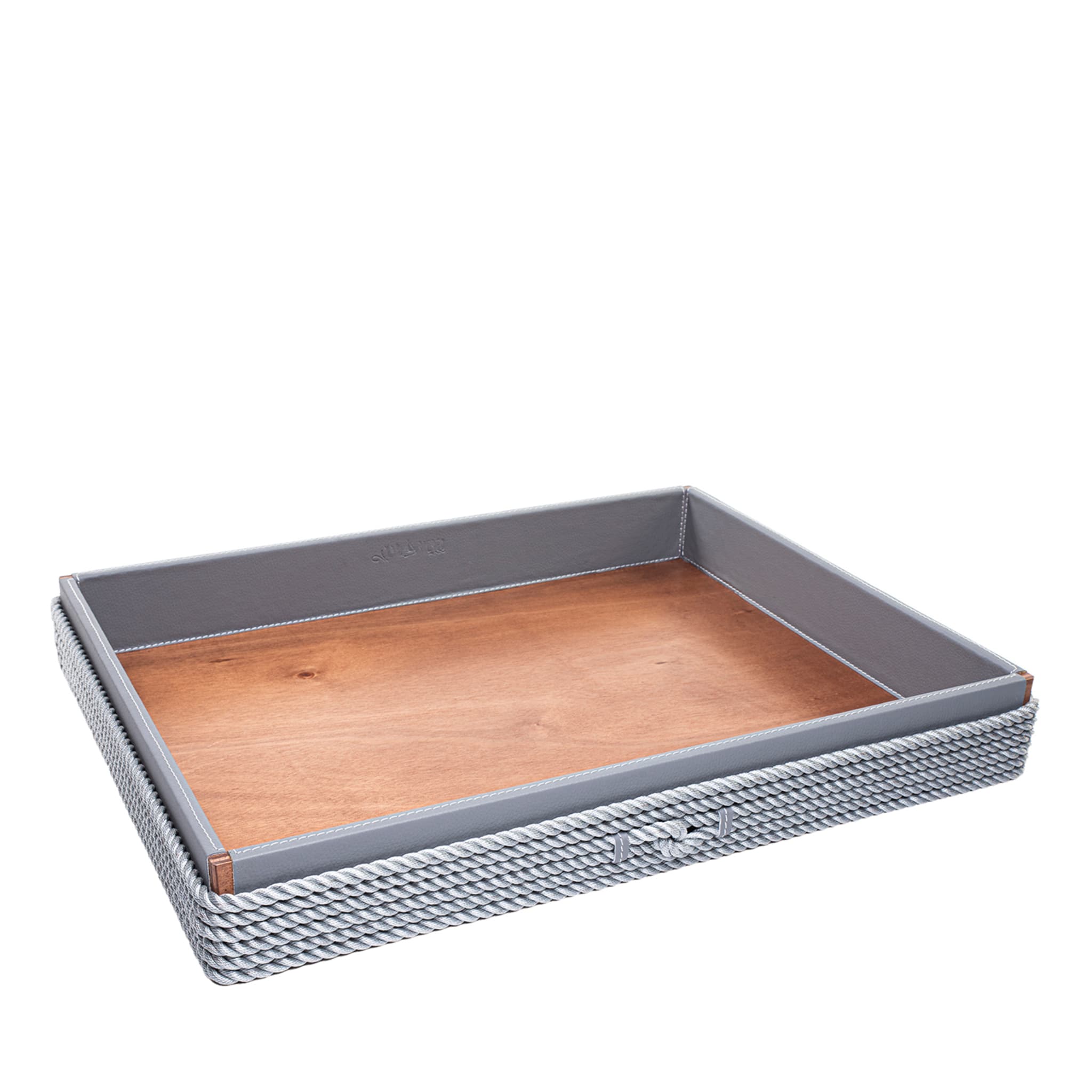 Extra-Large Rectangular Gray Tray with Rope Inserts (Plateau gris rectangulaire extra-large avec inserts en corde) - Vue principale