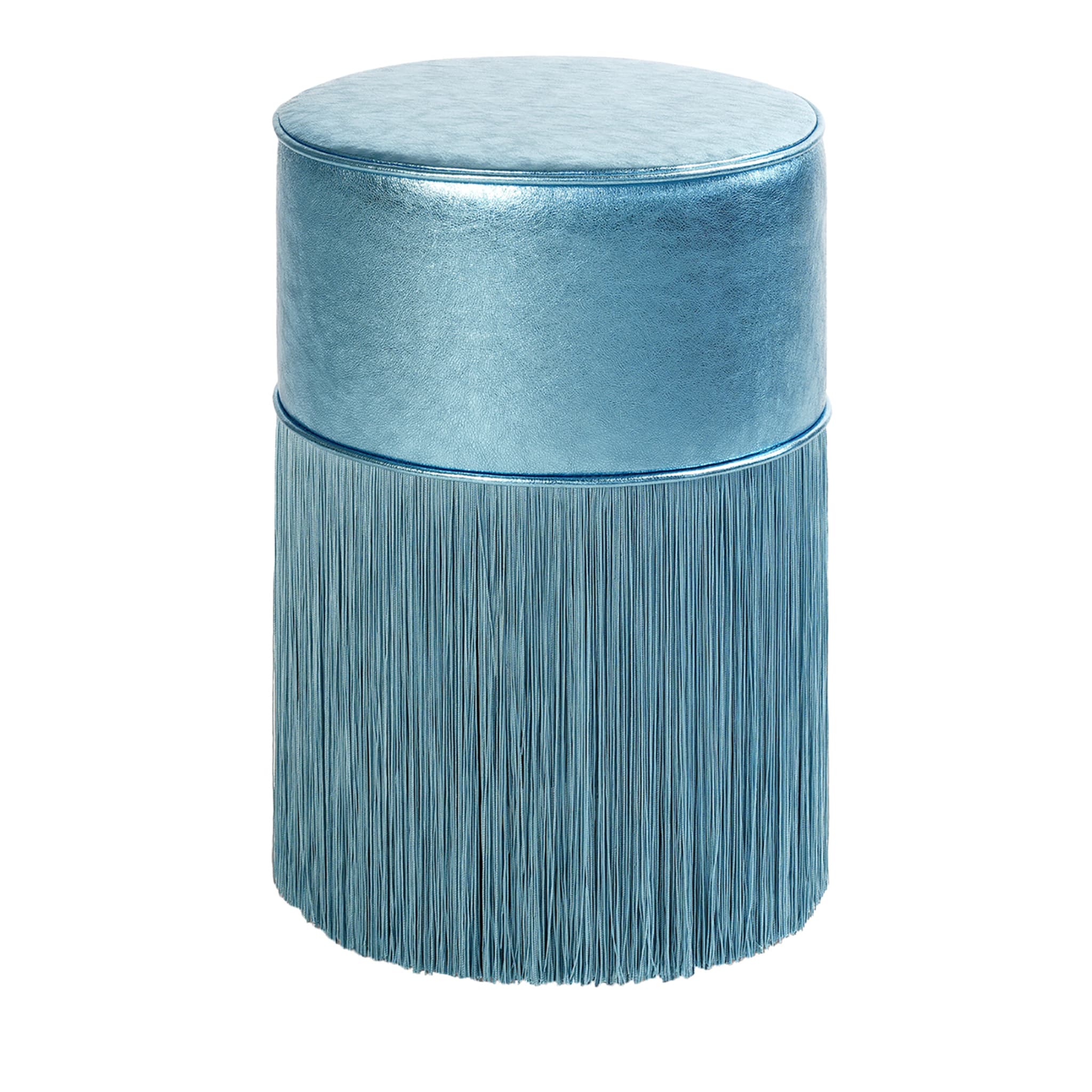 Puf de piel metalizada azul claro brillante de Lorenza Bozzoli - Vista principal