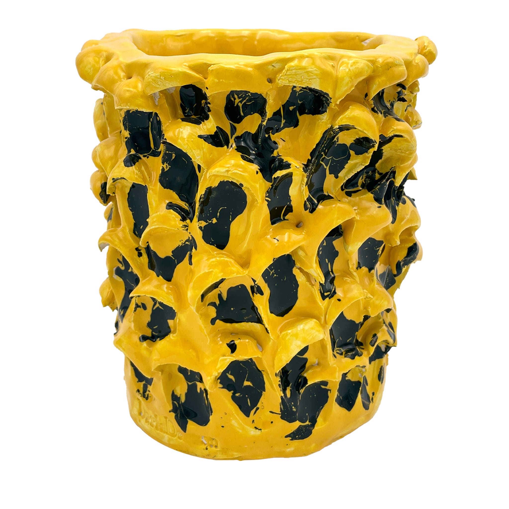Onda Sonnenblume Gelb und Glänzend Schwarz Vase - Hauptansicht