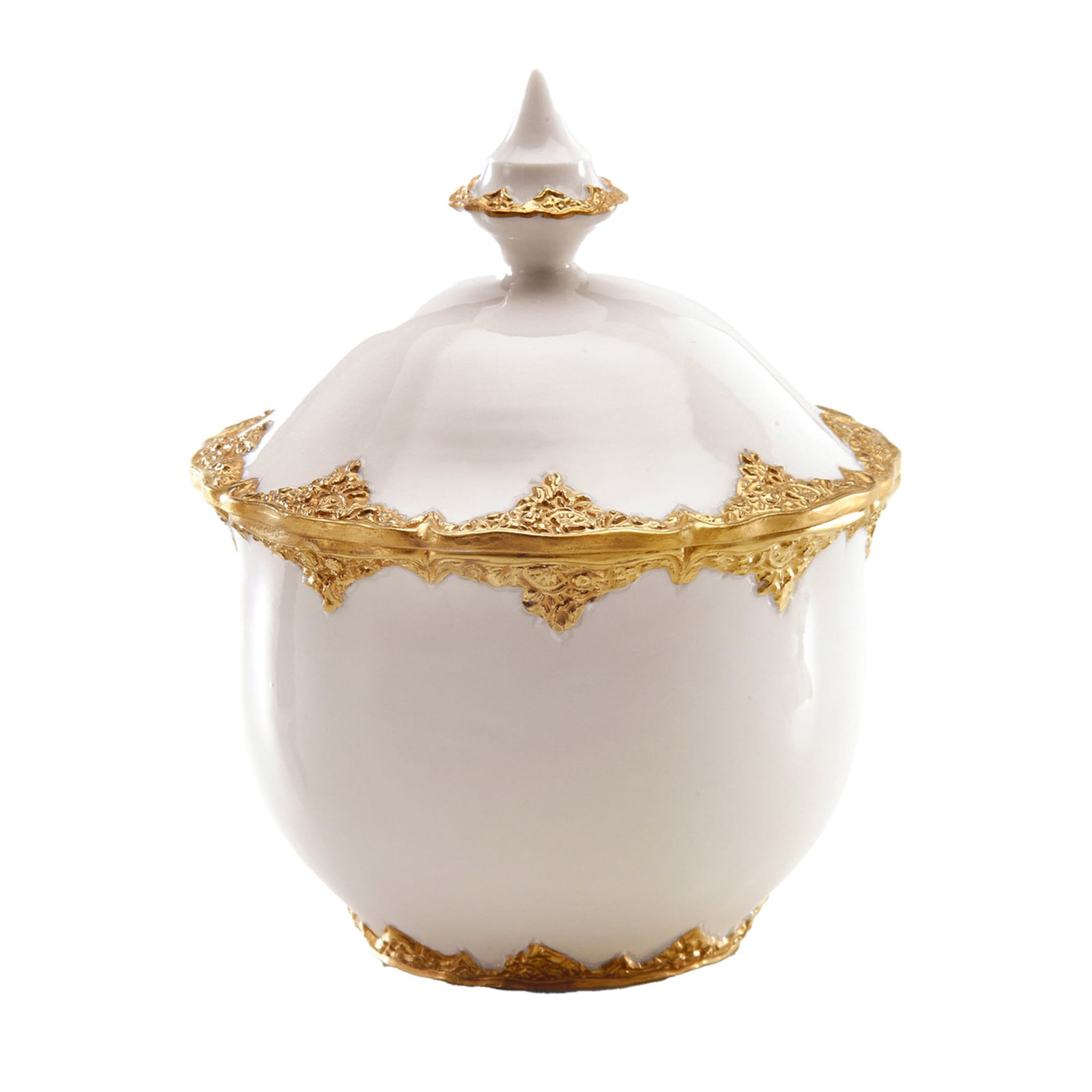 Irene White & Gold Sugar Bowl with Lid - Main view