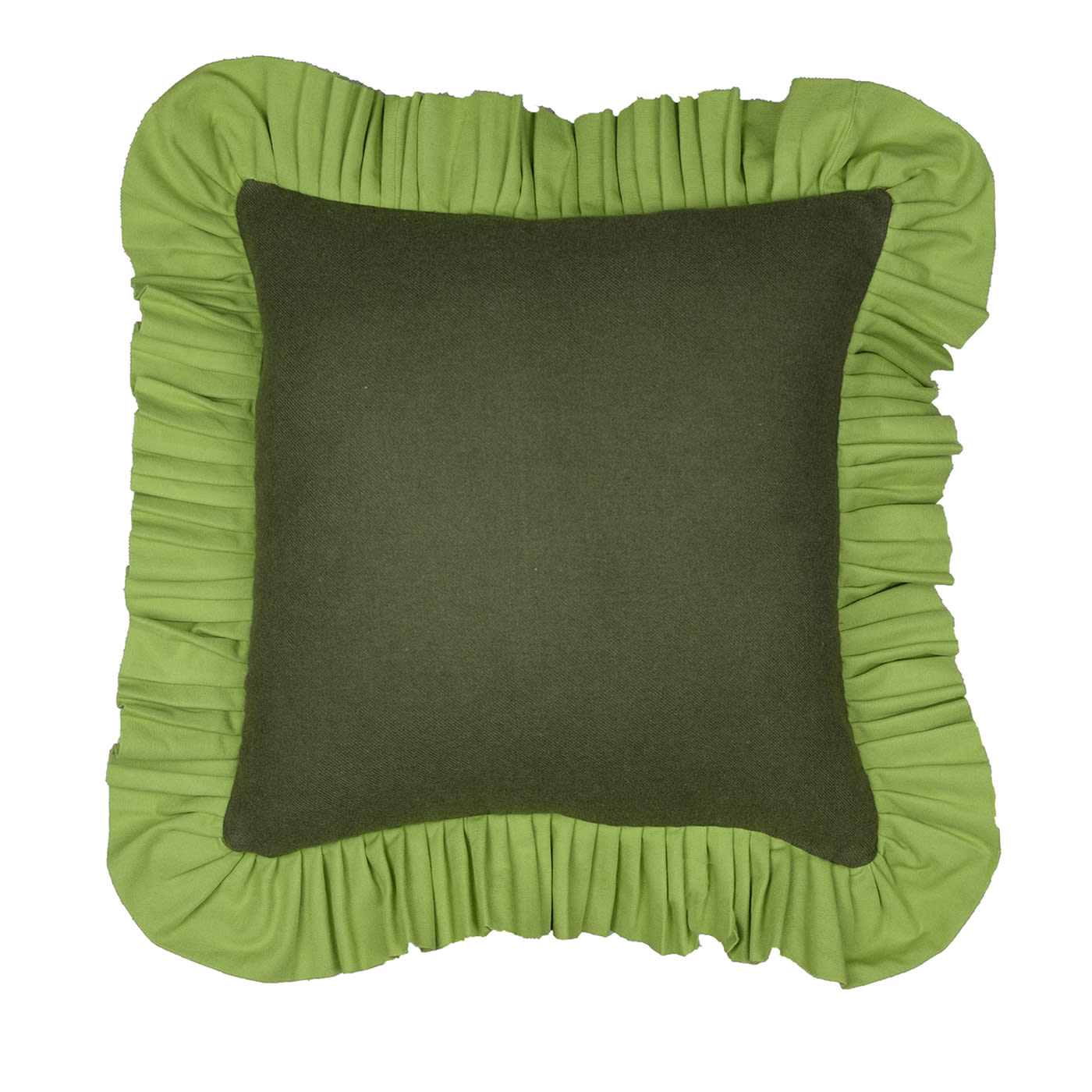 Deep-Green Cushion Cover with Pea-Green Ruffle - In Casa by Paboy