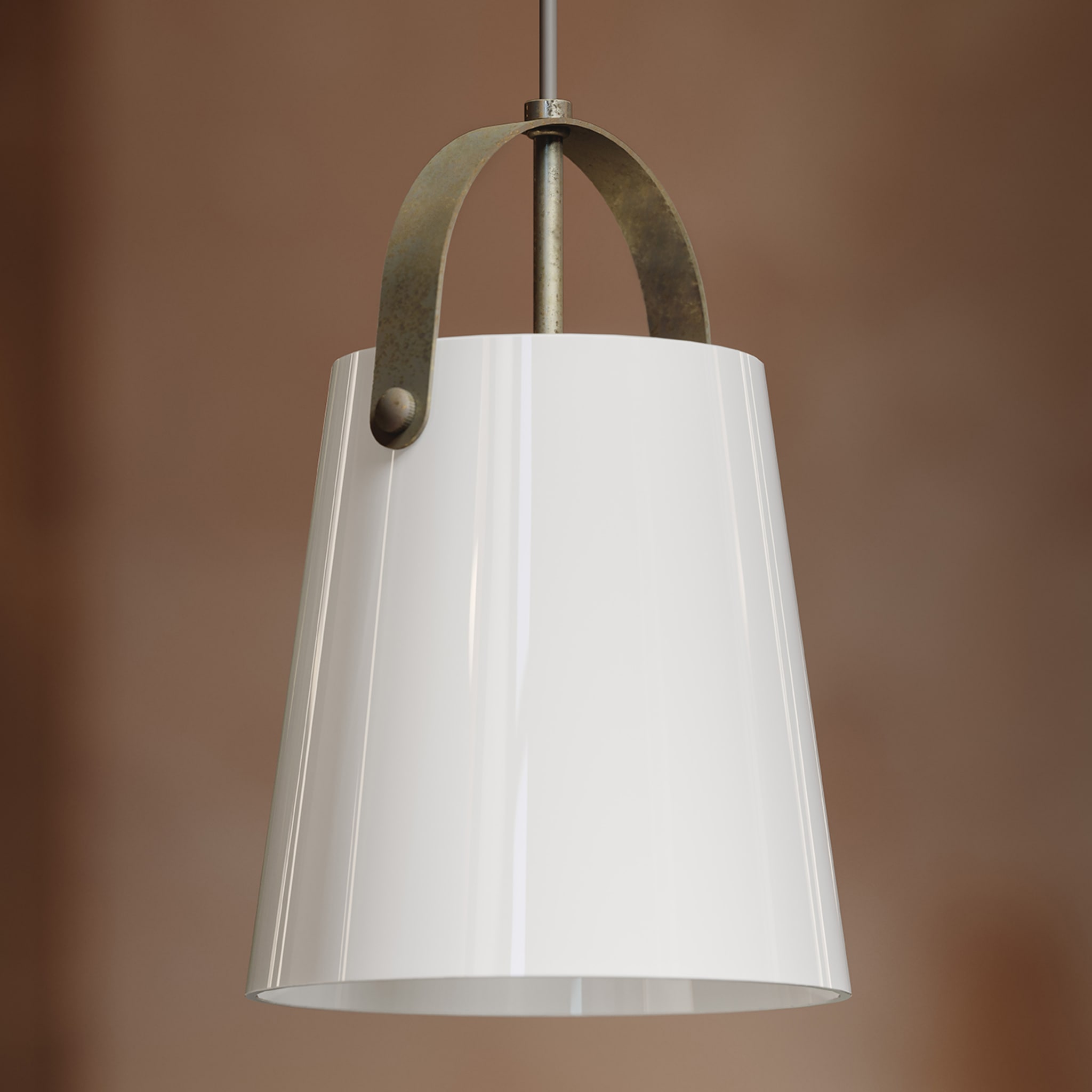 Lampe pendante simple Bell en laiton et verre blanc - Vue alternative 1