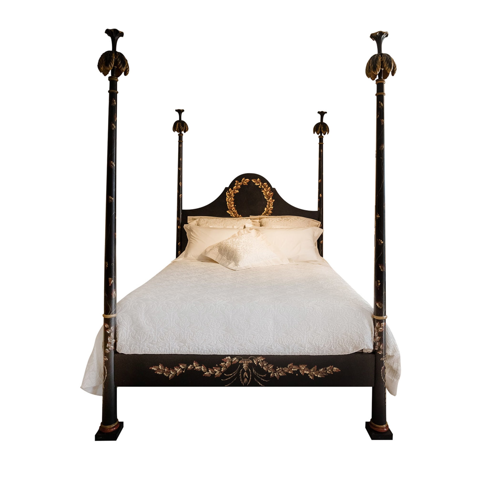 Black Roma Queen Size Bed with Laurel Crown - Main view