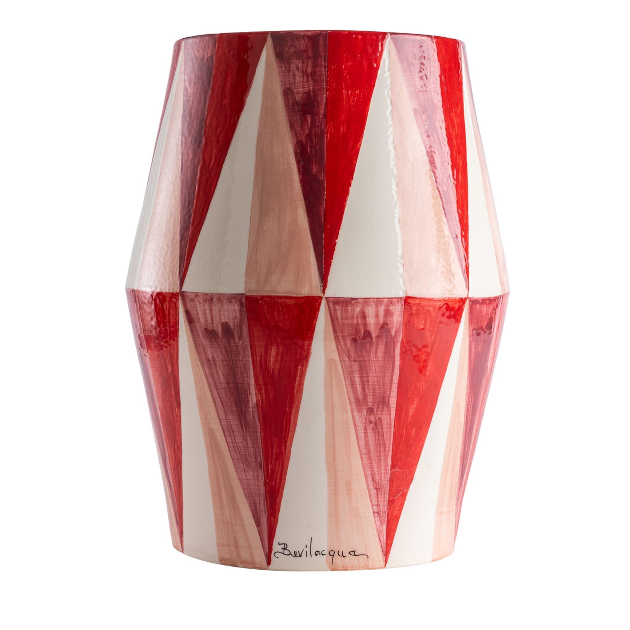 Décor de table en céramique brillante rouge et blanche à motif de losange - Vue principale