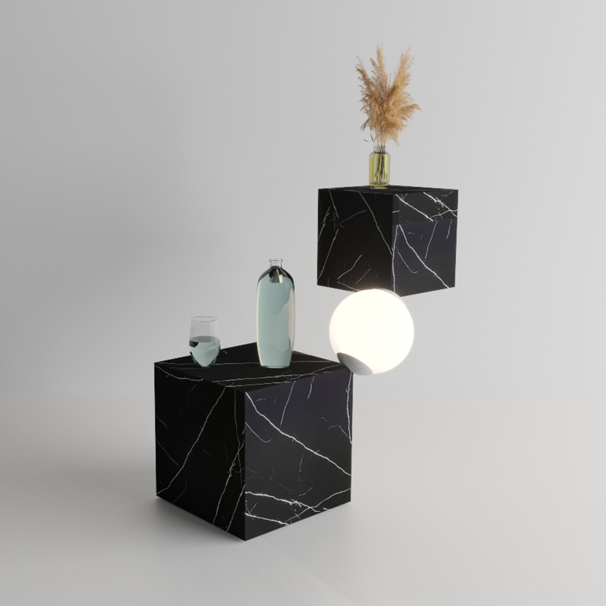 Table d'appoint et lampadaire CSD en marbre noir Par Sissy Daniele - Vue alternative 3