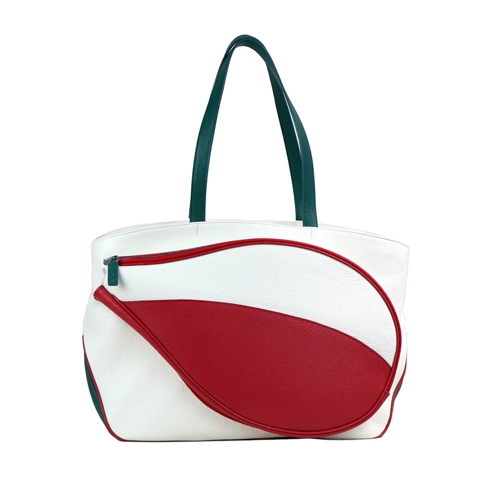 Bolsa de deporte blanca y roja con bolsillo en forma de raqueta de tenis - Vista principal