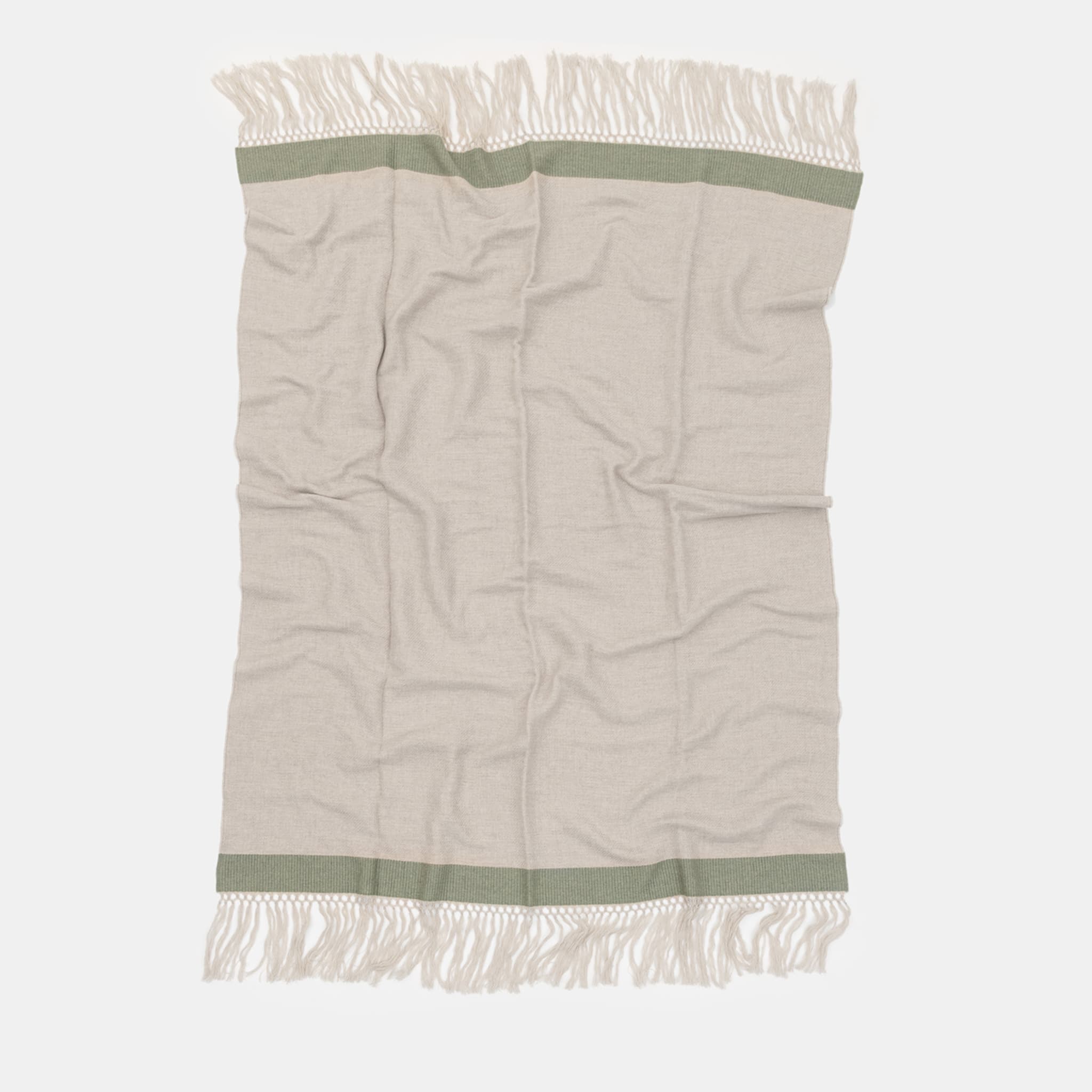 Fringed Green-Banded Blanket - Alternative view 1