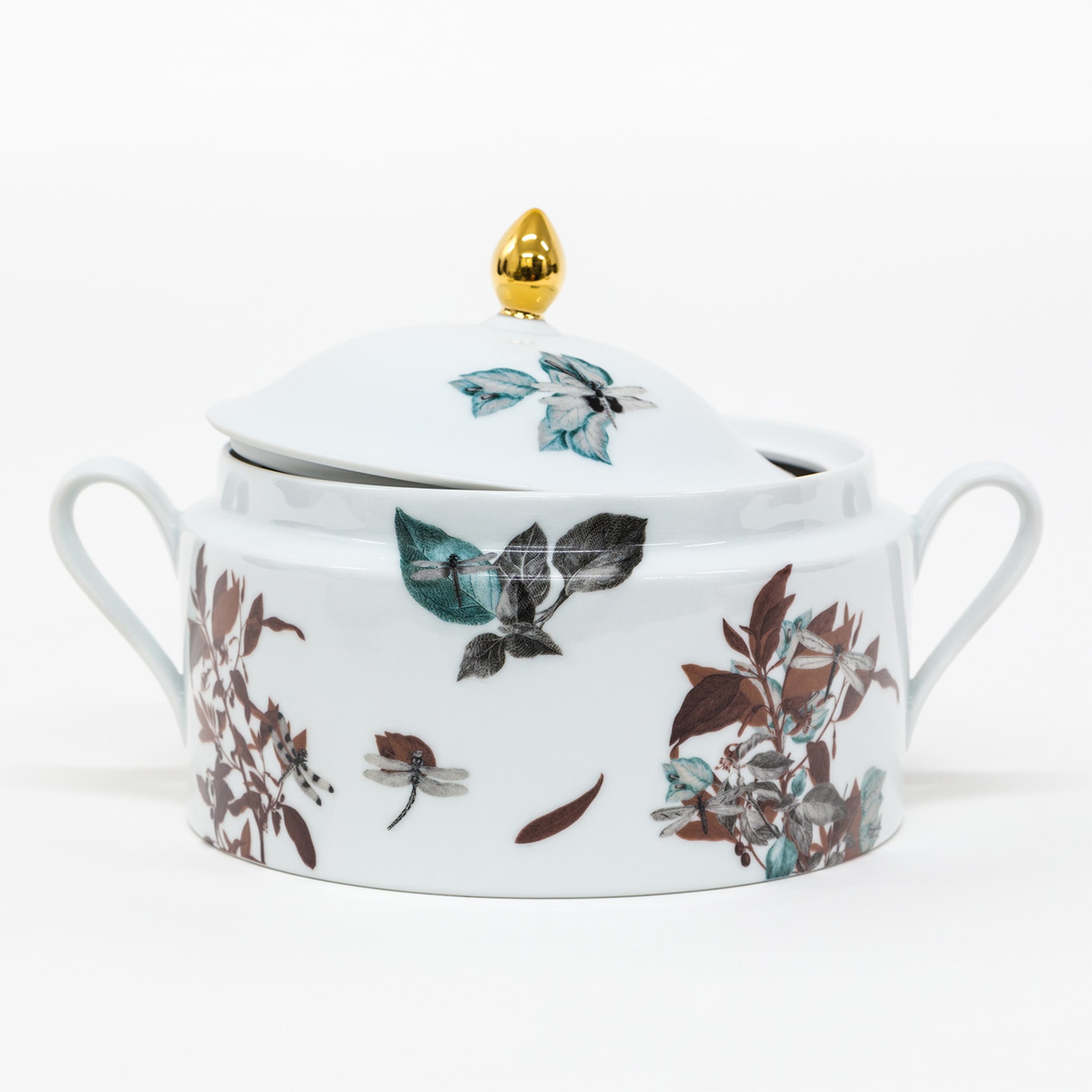 Black Dragon Pool Porcelain Tureen With Leaves And Dragonflies - Alternative view 1