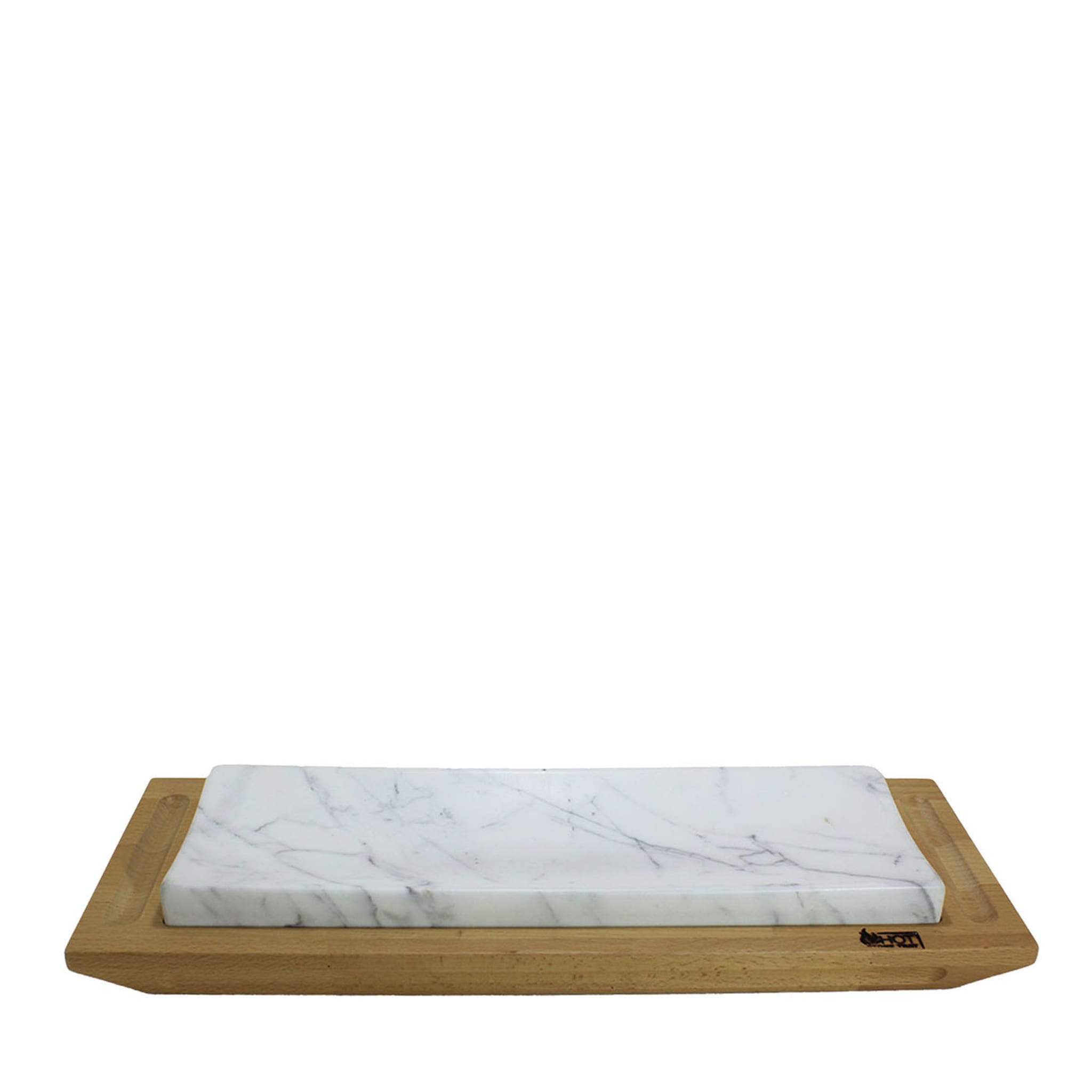 Concave Statuario Tray with Wooden Base - Main view