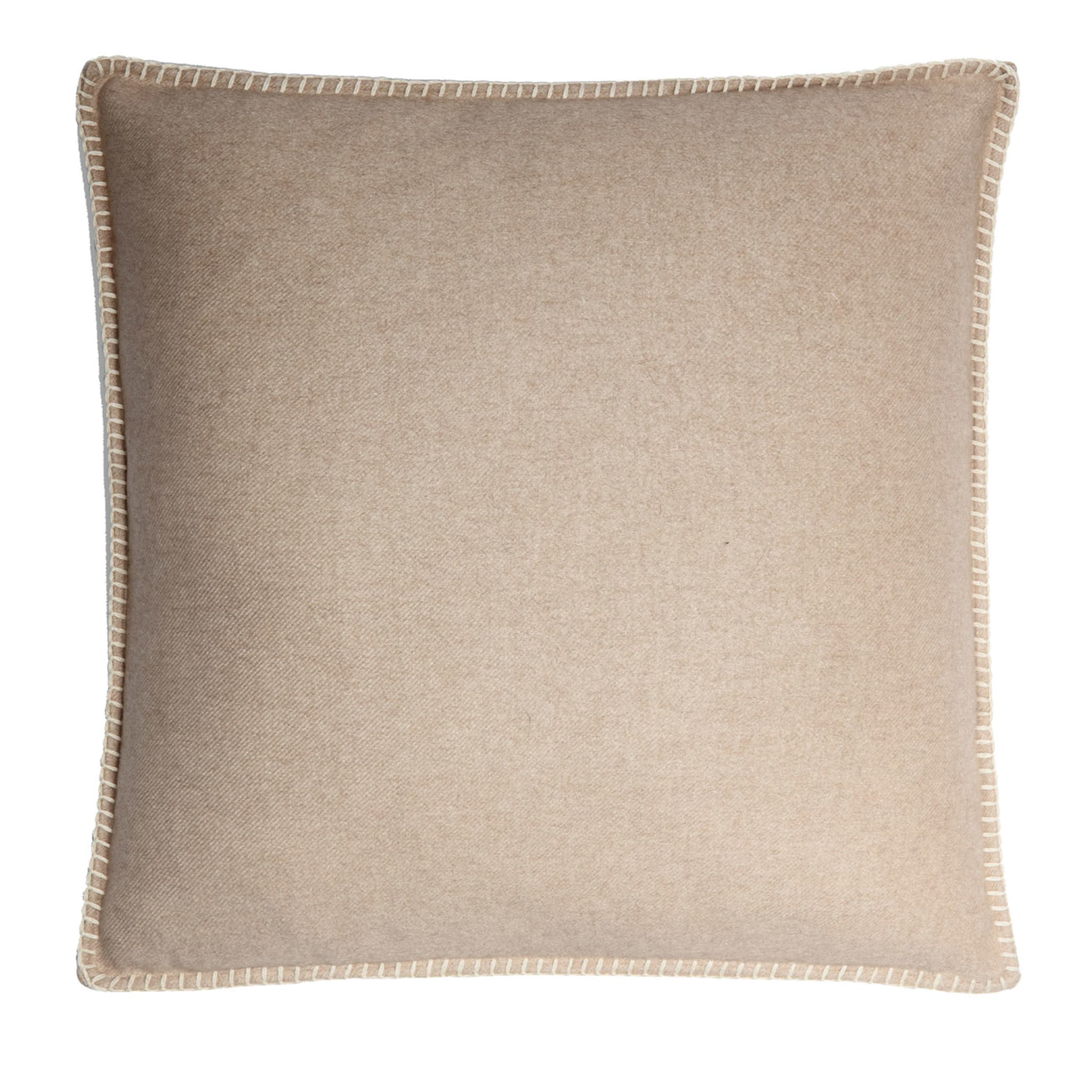 Beige Cashmere and Silk With Cream Crotch Stitch Cushion - Main view