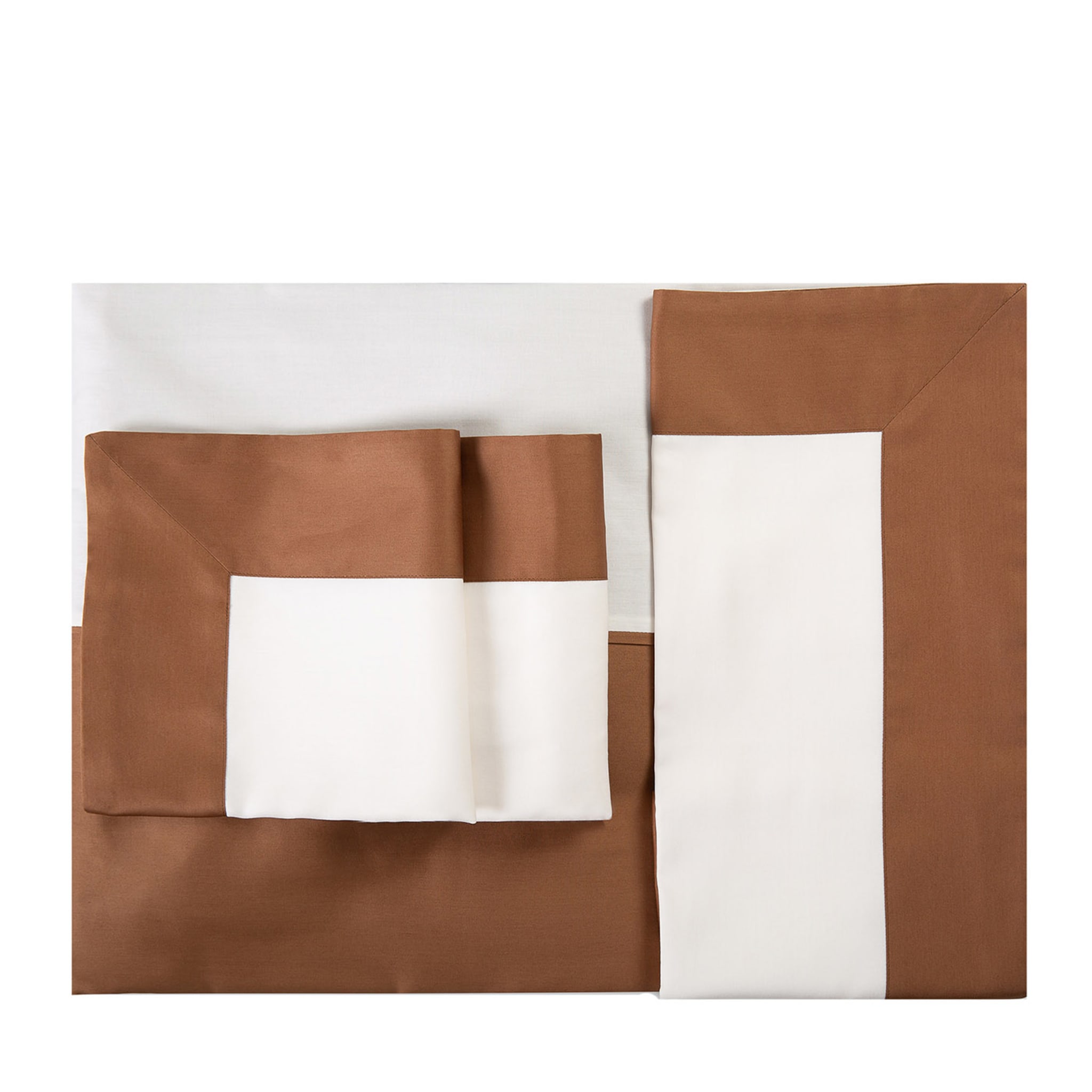 Apollo Set of Ivory & Chestnut Duvet Cover and 2 Pillowcases  - Main view