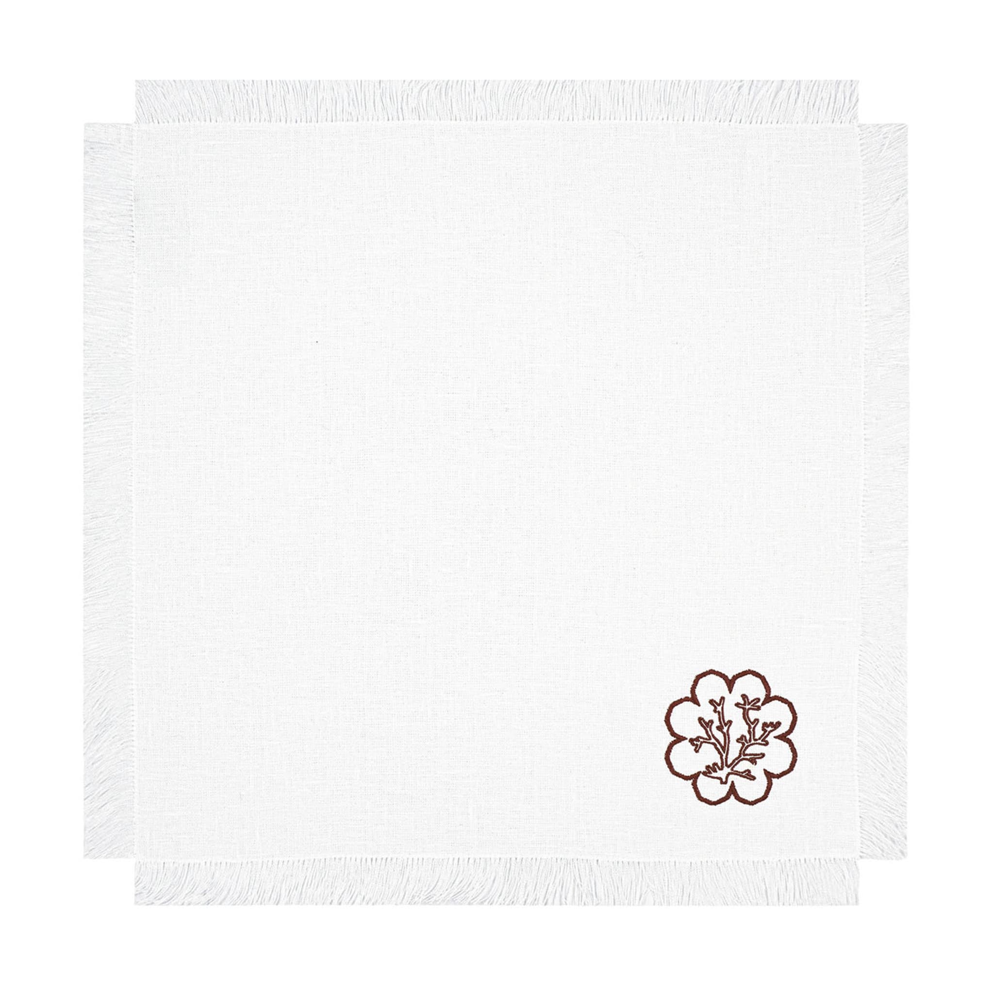 Corallo Rosso Set of 6 Fringed Embroidered White Napkins - Main view