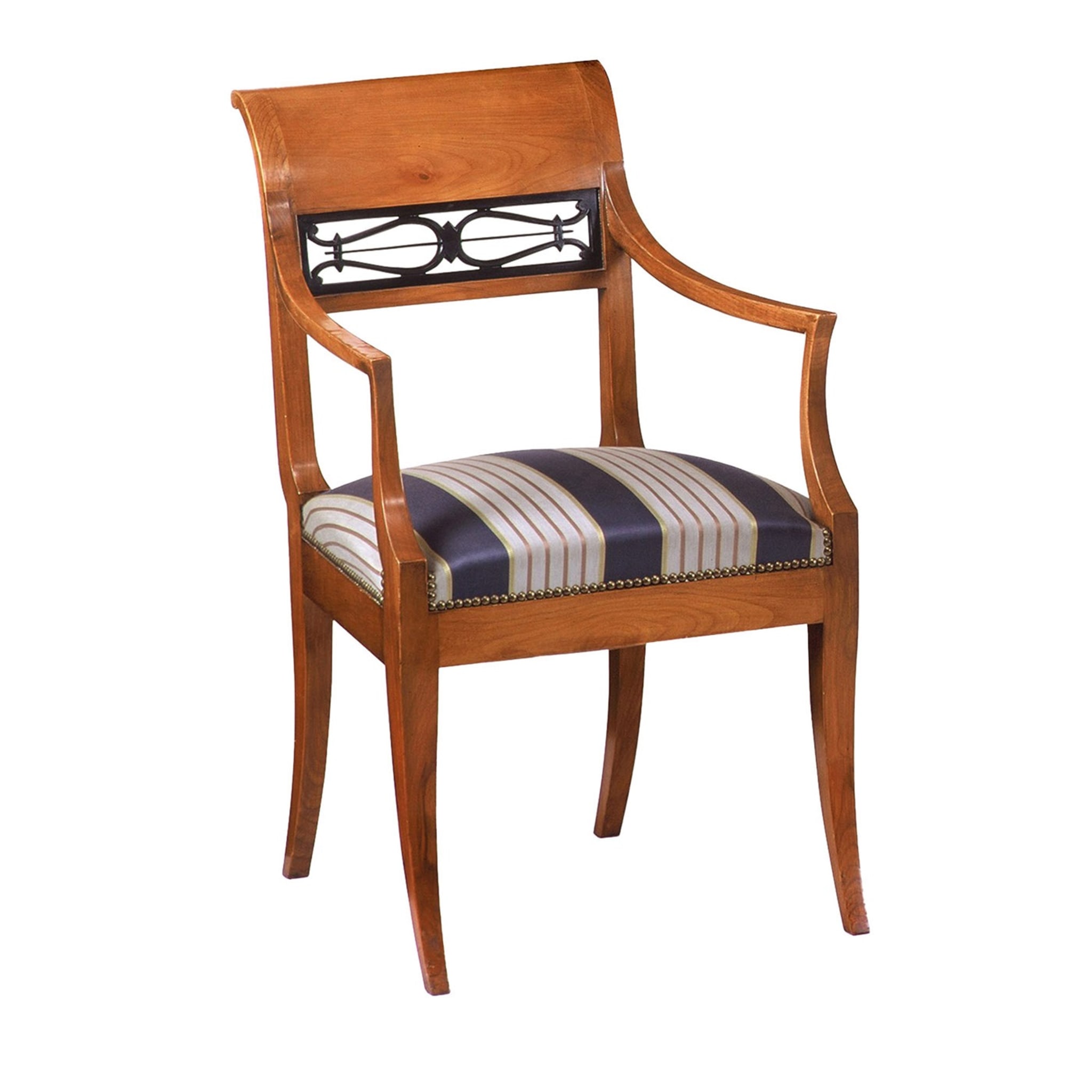 Austrian Biedermeier-Style Blue & Cherry Chair With Arms - Main view
