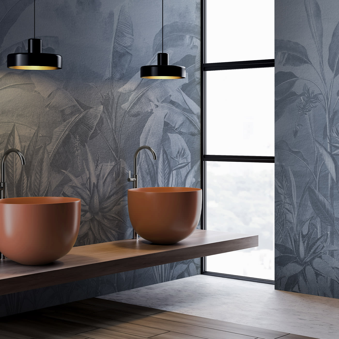Blue tones plants textured wallpaper - Affreschi & Affreschi