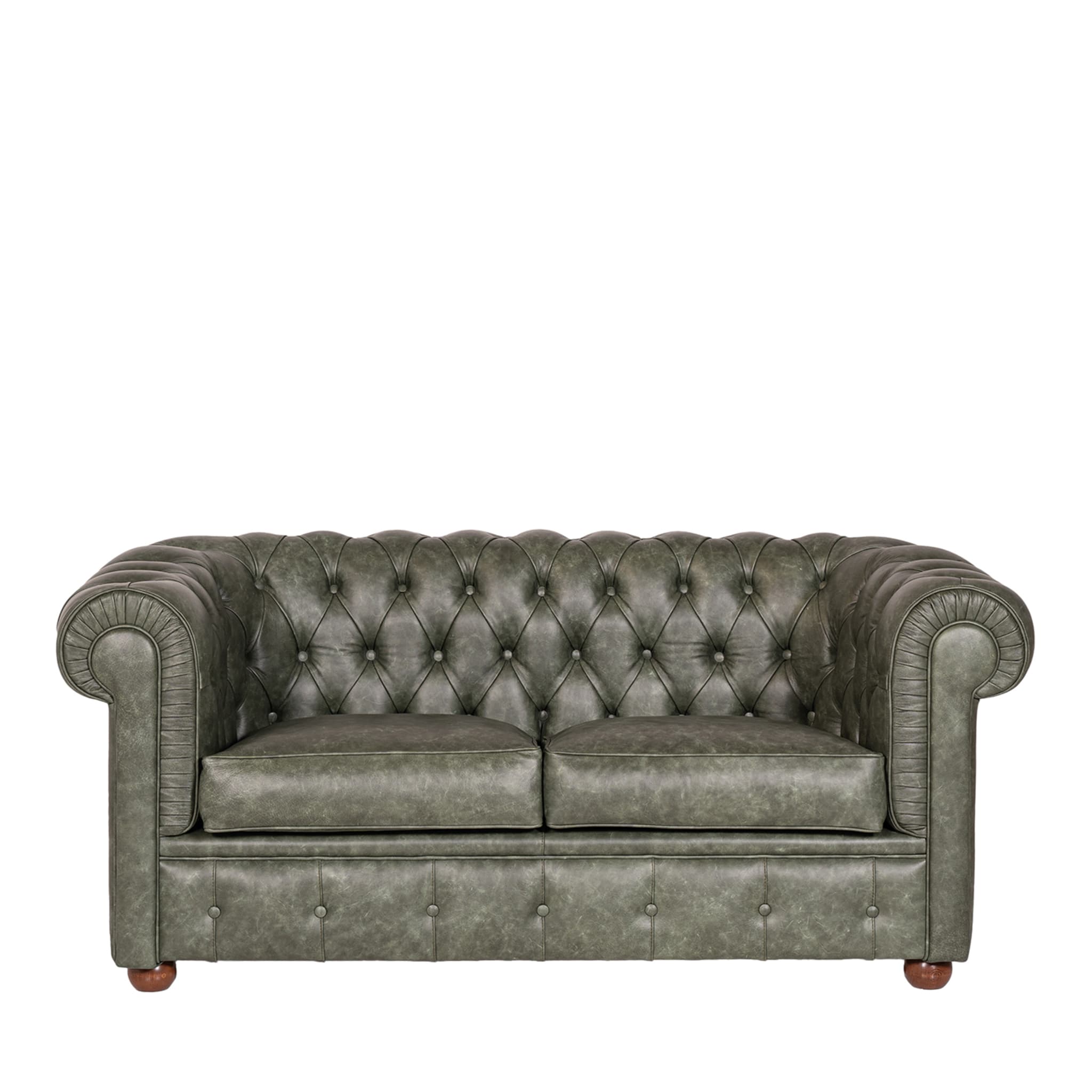 Chesterfield Green Leather Sofa - Main view