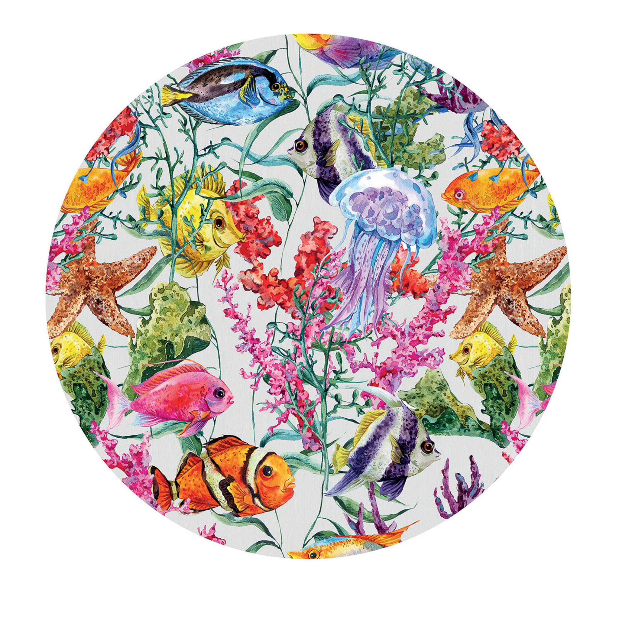 Fish Party Turquoise Set of 2 Round Placemats - Main view