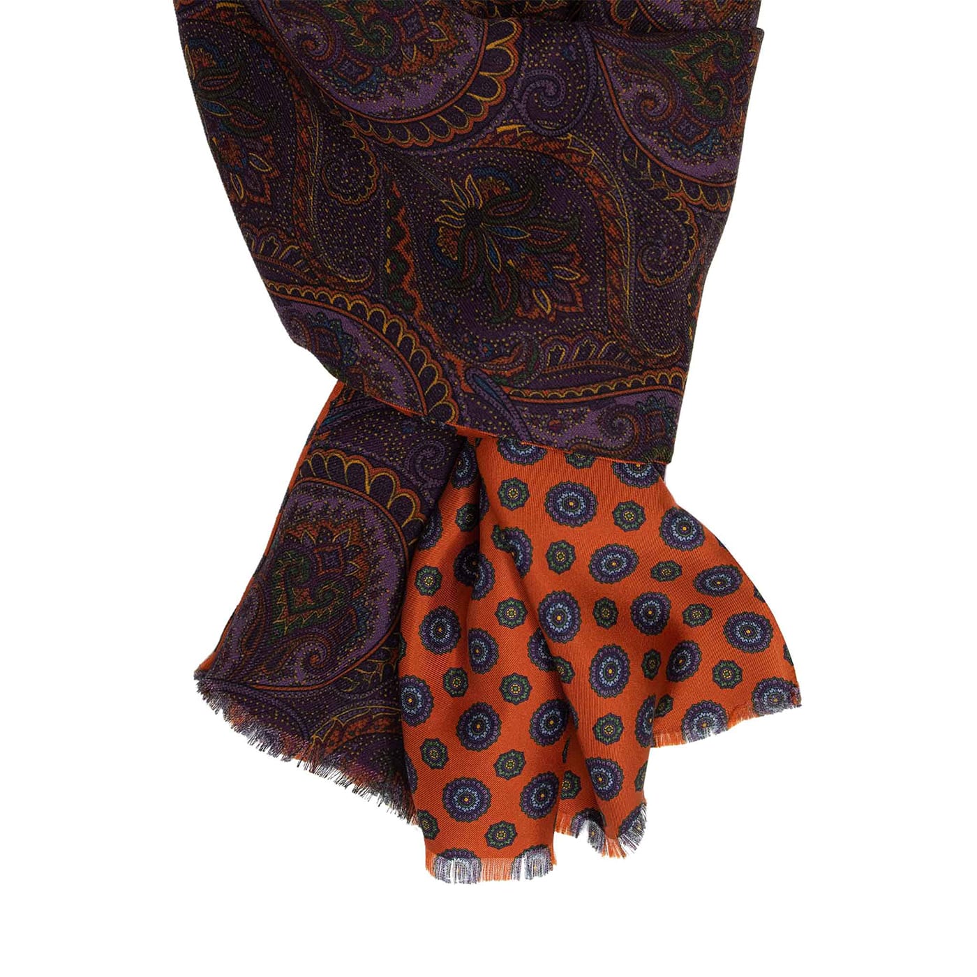 Orange Medallions Pattern Silk & Wool Scarf - Serà Fine Silk