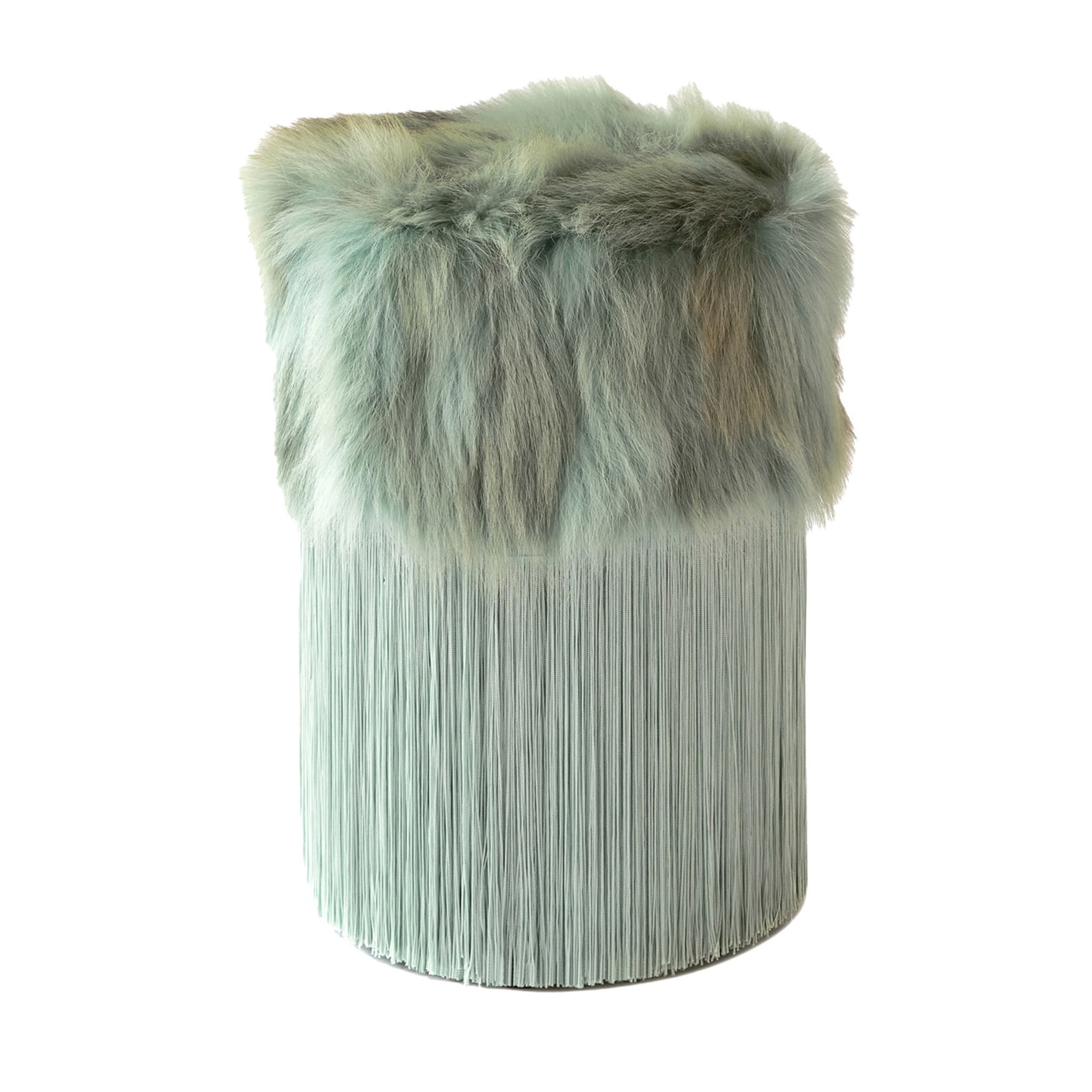 Patchwork Teal Tiffany Coyote Fur Pouf by Lorenza Bozzoli - Main view