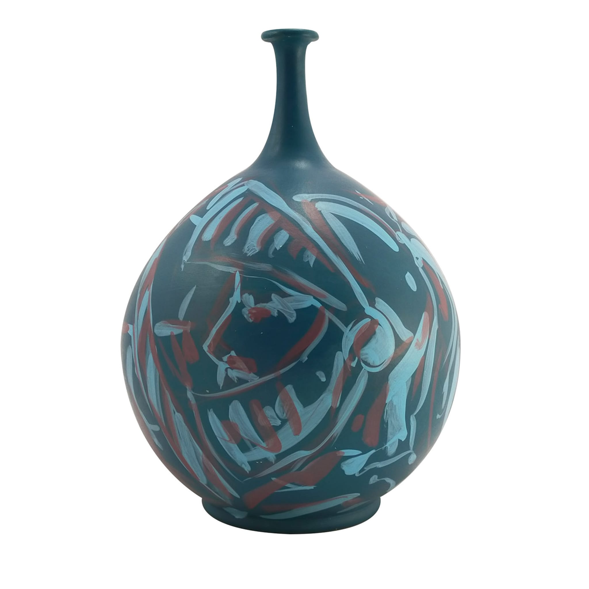 Single-Stem Teal/Light-Blue/Burgundy Terracotta Vase - Main view
