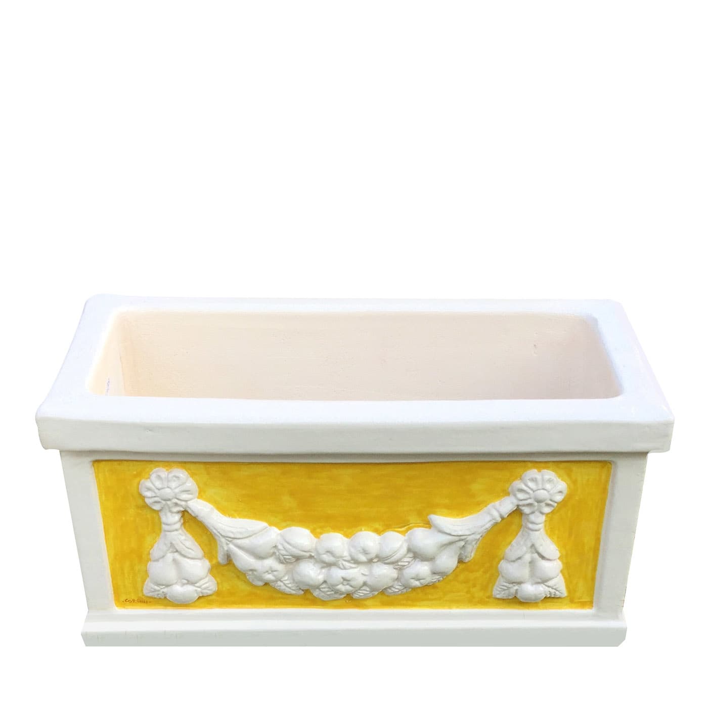 Festooned White & Yellow Planter - Ceramiche Corsini