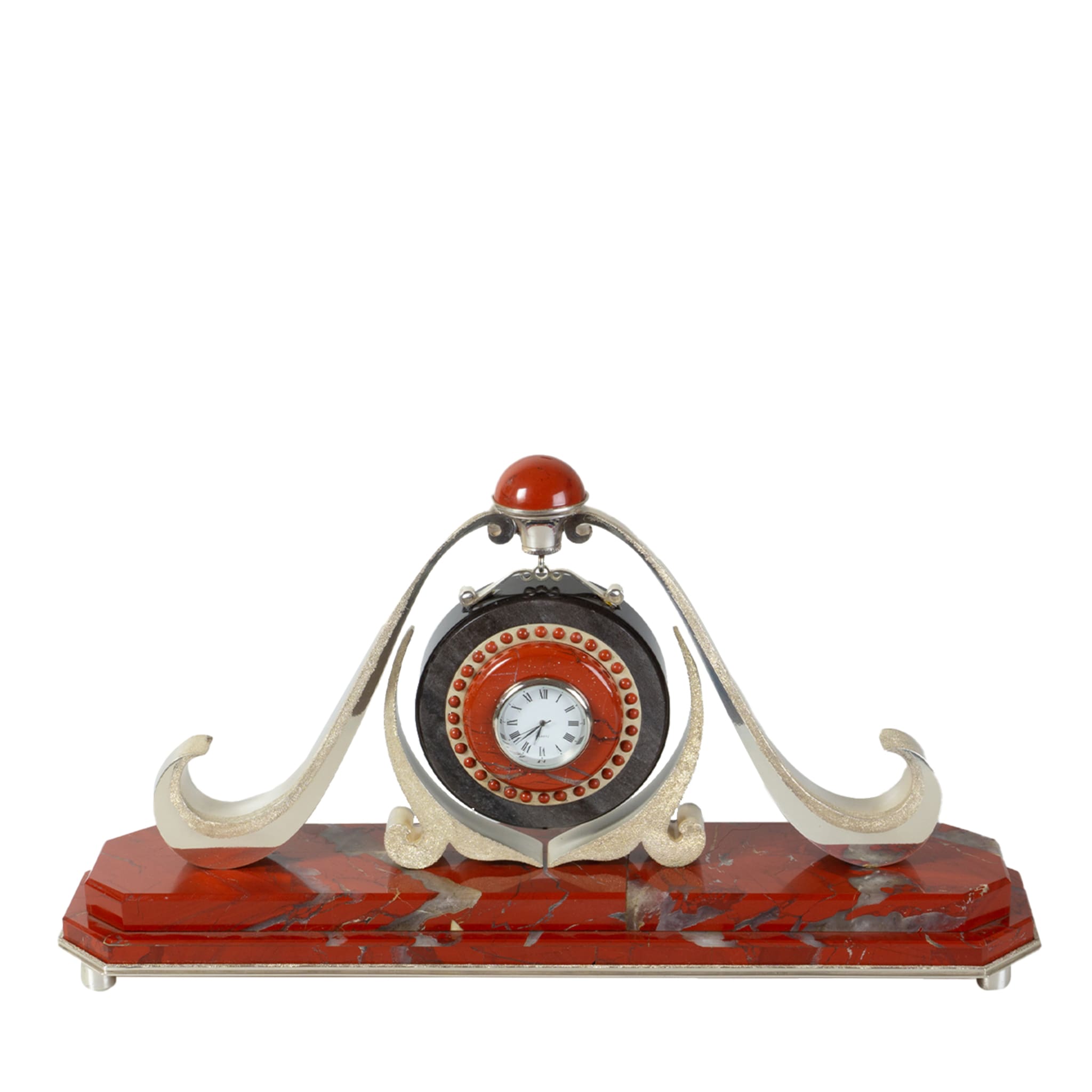 Red Jasper, Obsidian and Silver Desk Clock - Main view