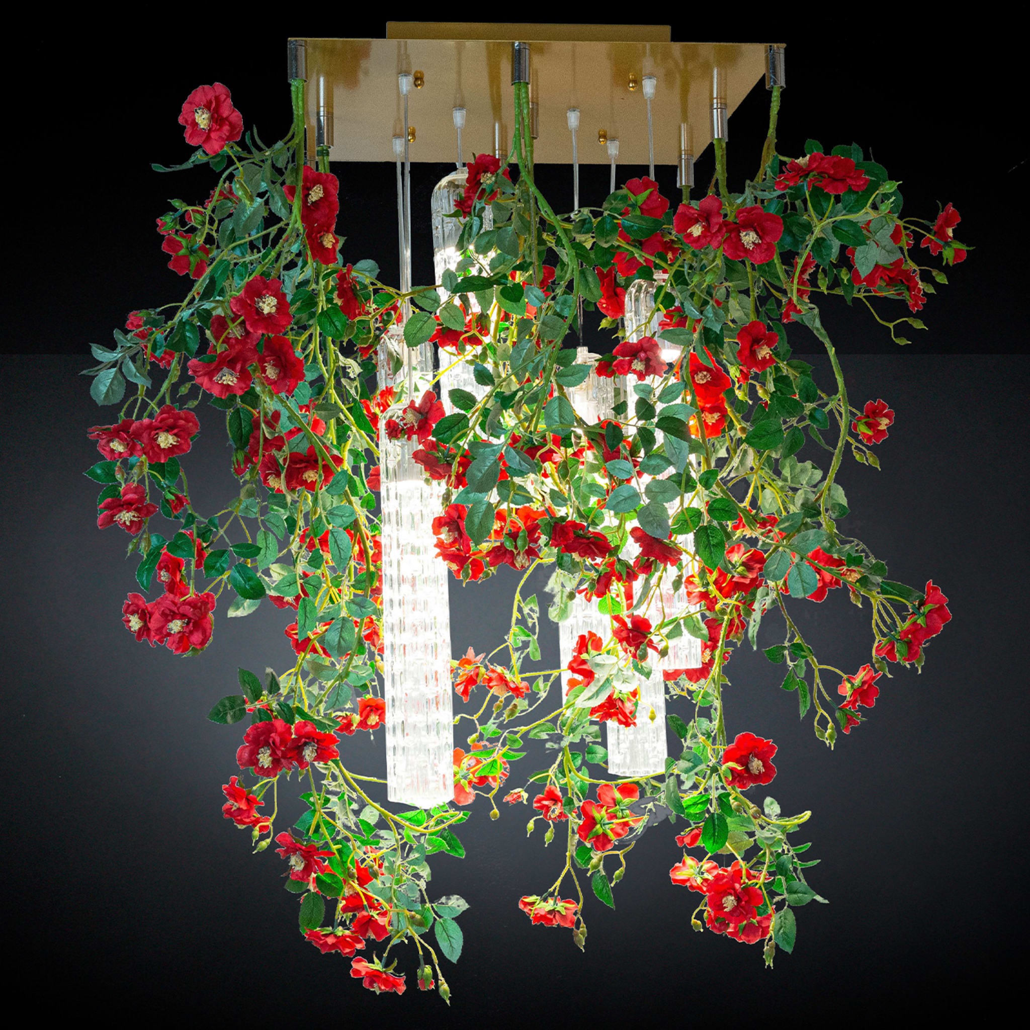 Flower Power Wild Red Roses Square Chandelier - Alternative view 3