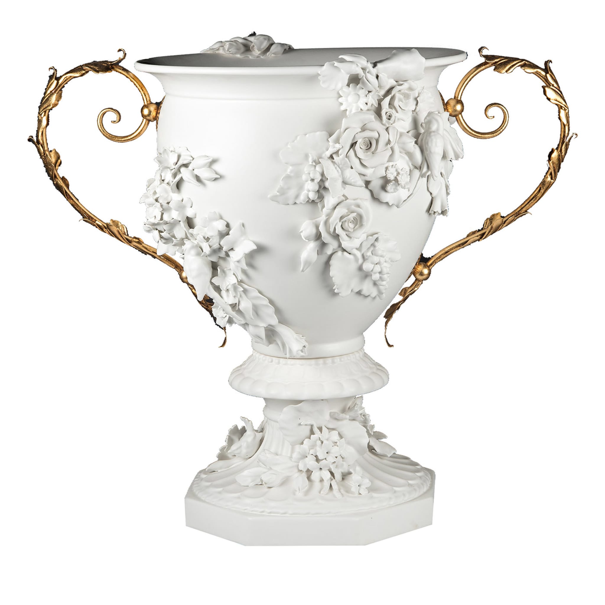 Vase gobelet floral blanc et or Fiori d'Antonio Fullin - Vue principale
