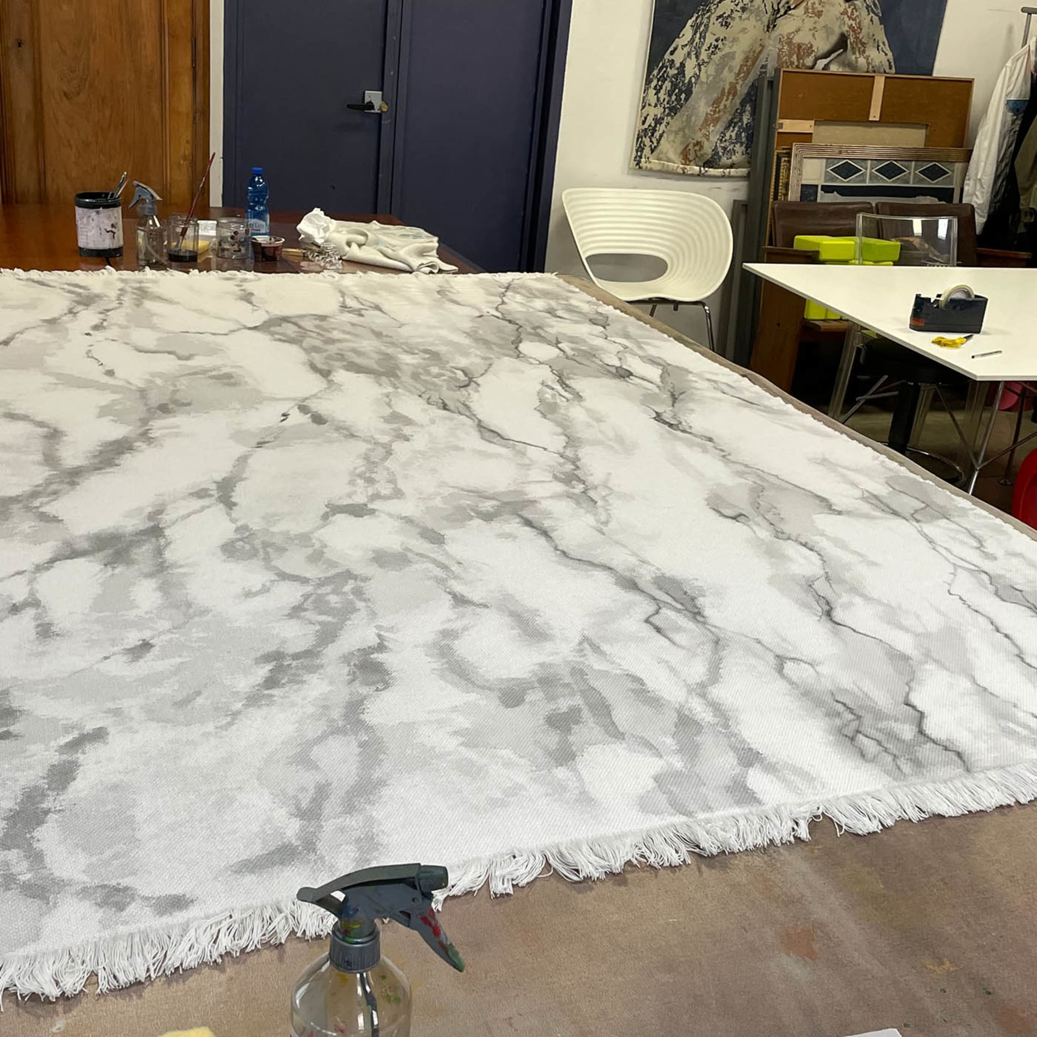 Marmo Fringed Gray Handpainted Blanket - Alternative view 4