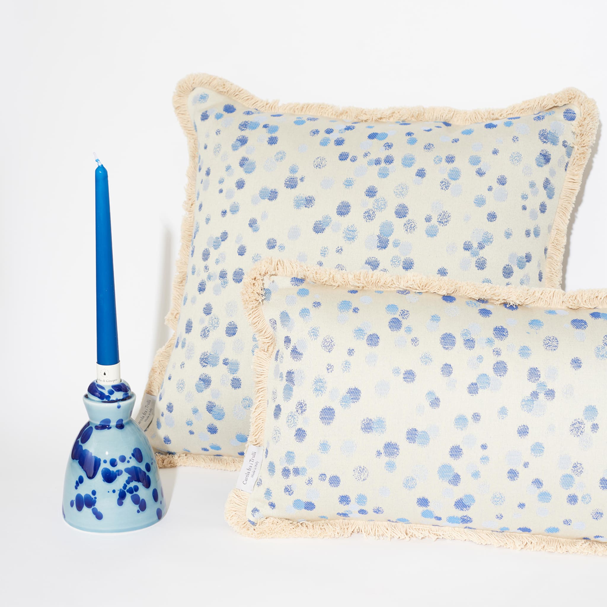 Small Celeste and Blue Fringed Cushion - Alternative view 1