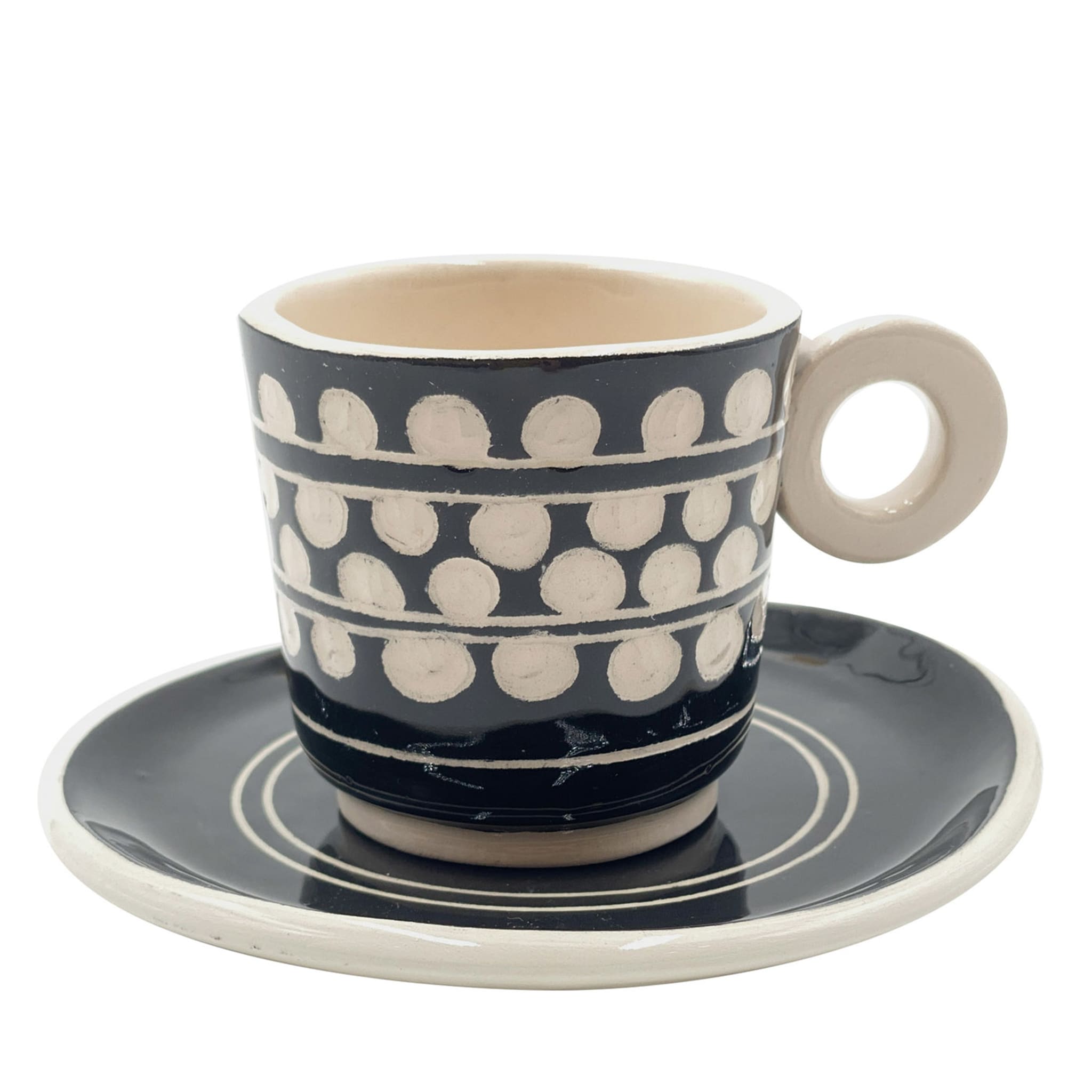 Bouclé Set of 2 Black-And-White Espresso Cups with Saucers - Main view