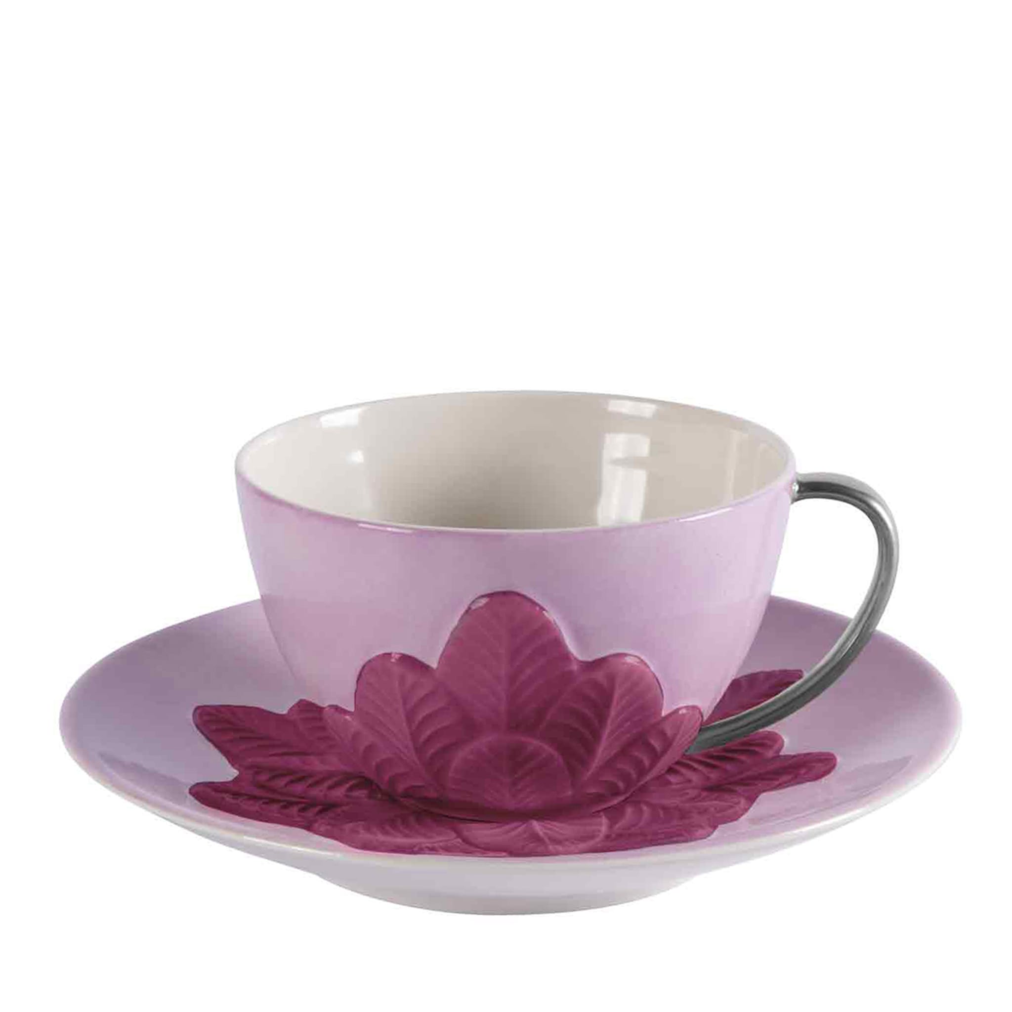 PEACOCK TEA CUP - PURPLE AND SILVER - Main view