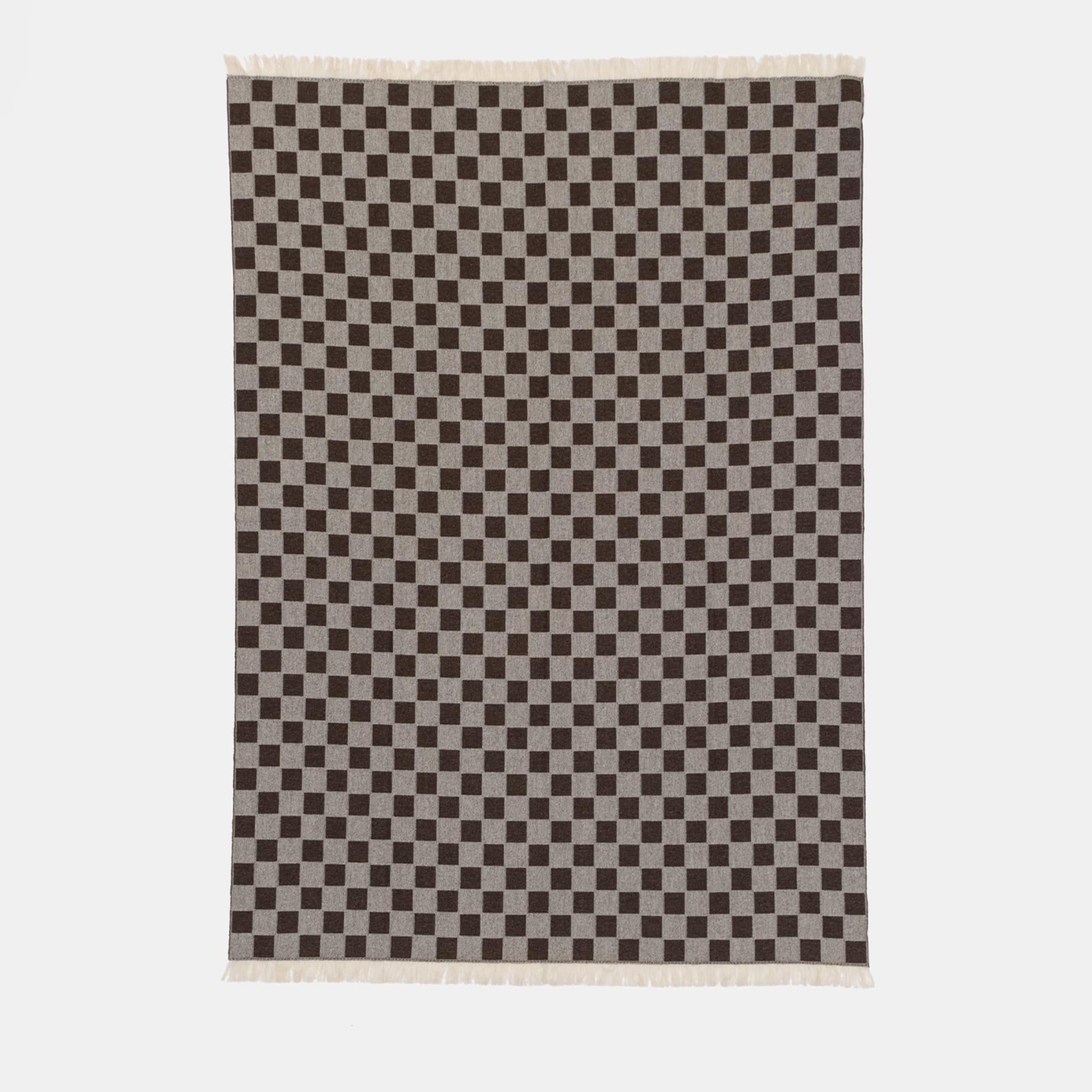 Fringed Brown Chessboard-Patterned Blanket - Alternative view 1