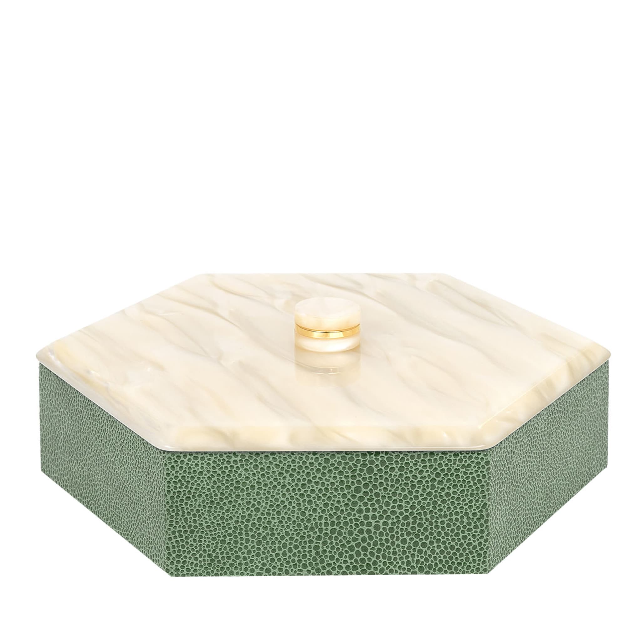 Kelly Low Large Hexagonal-Cut Green Box with Lid - Main view