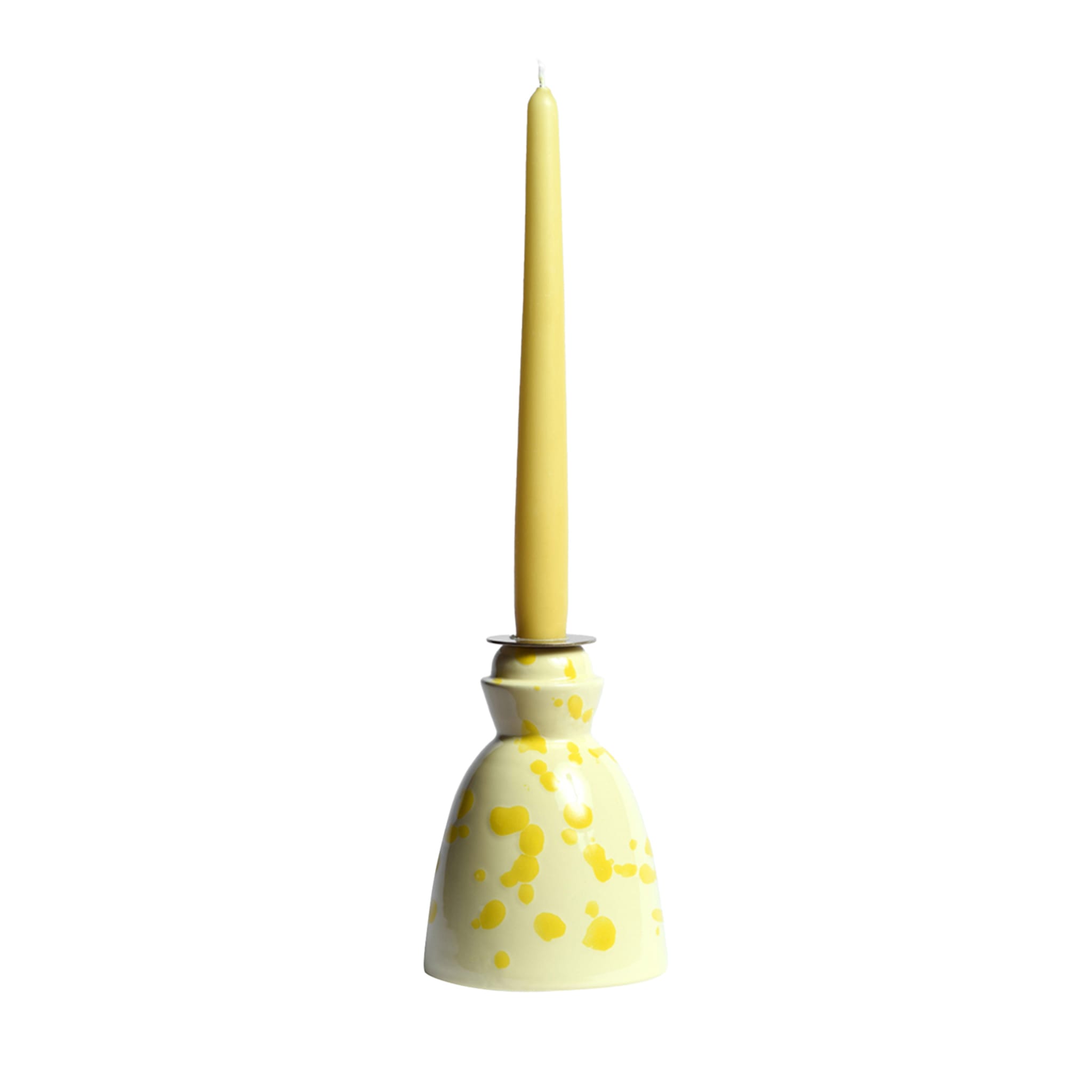 Candelero de cerámica amarilla con 4 velas de cera de abeja - Vista principal