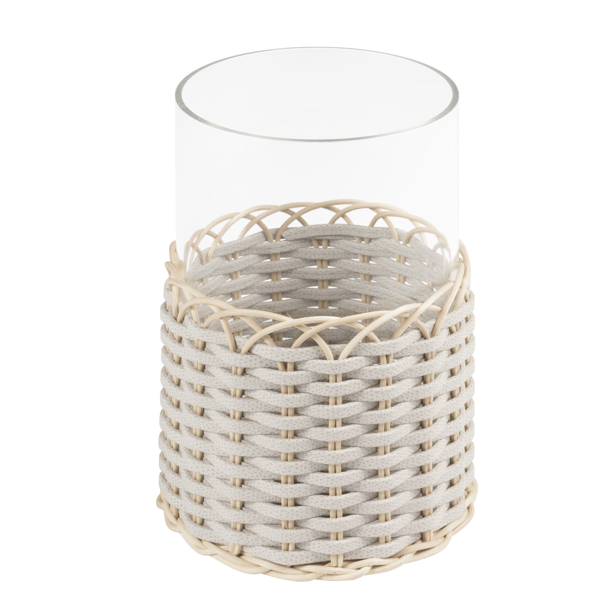 Wideville Leather & Rattan Candleholder -White Small - Main view