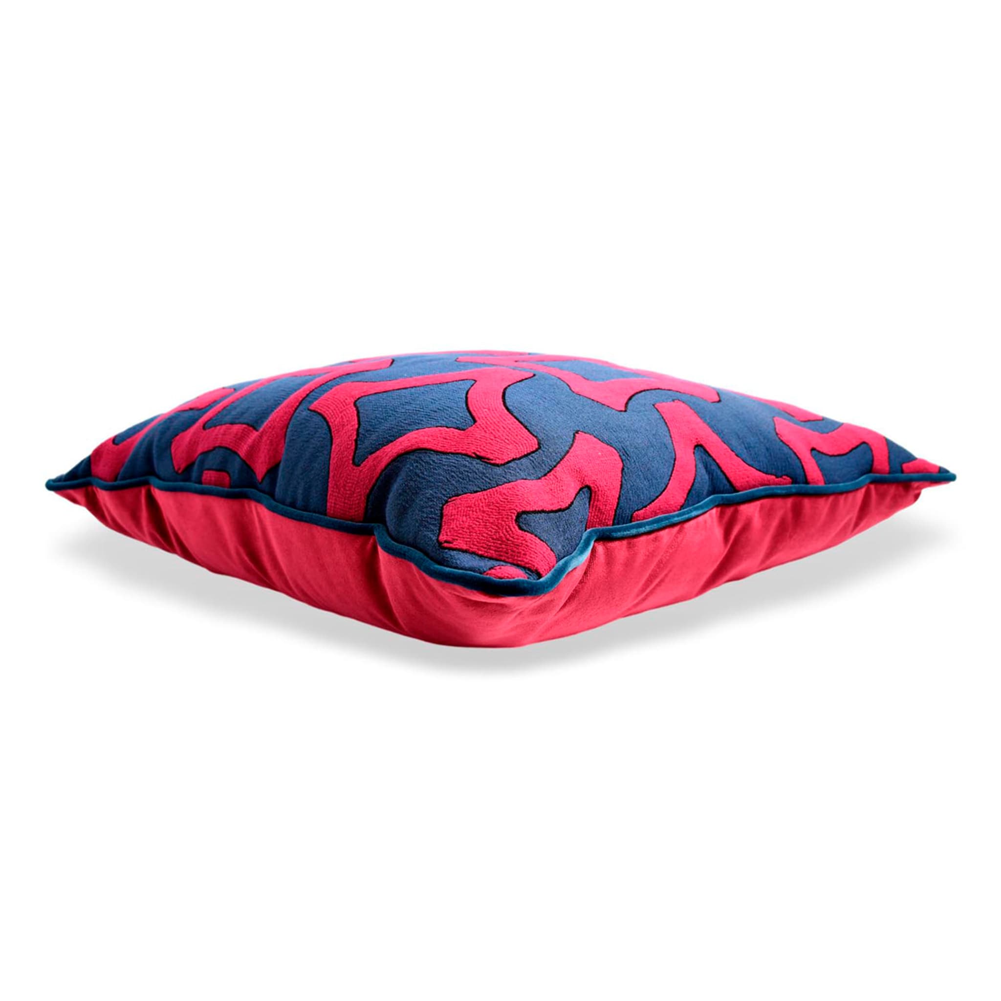 Carrè Large Patterned Blue and Fuchsia Square Cushion - Alternative view 2