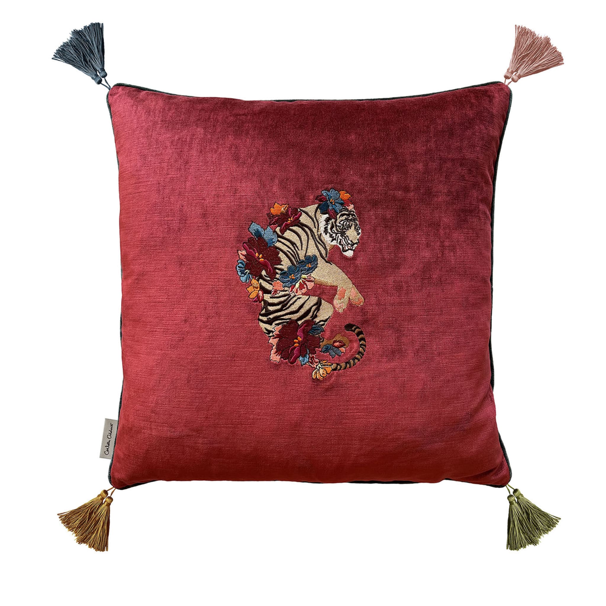 Circus Tigre Ebroidered Red Cushion - Main view