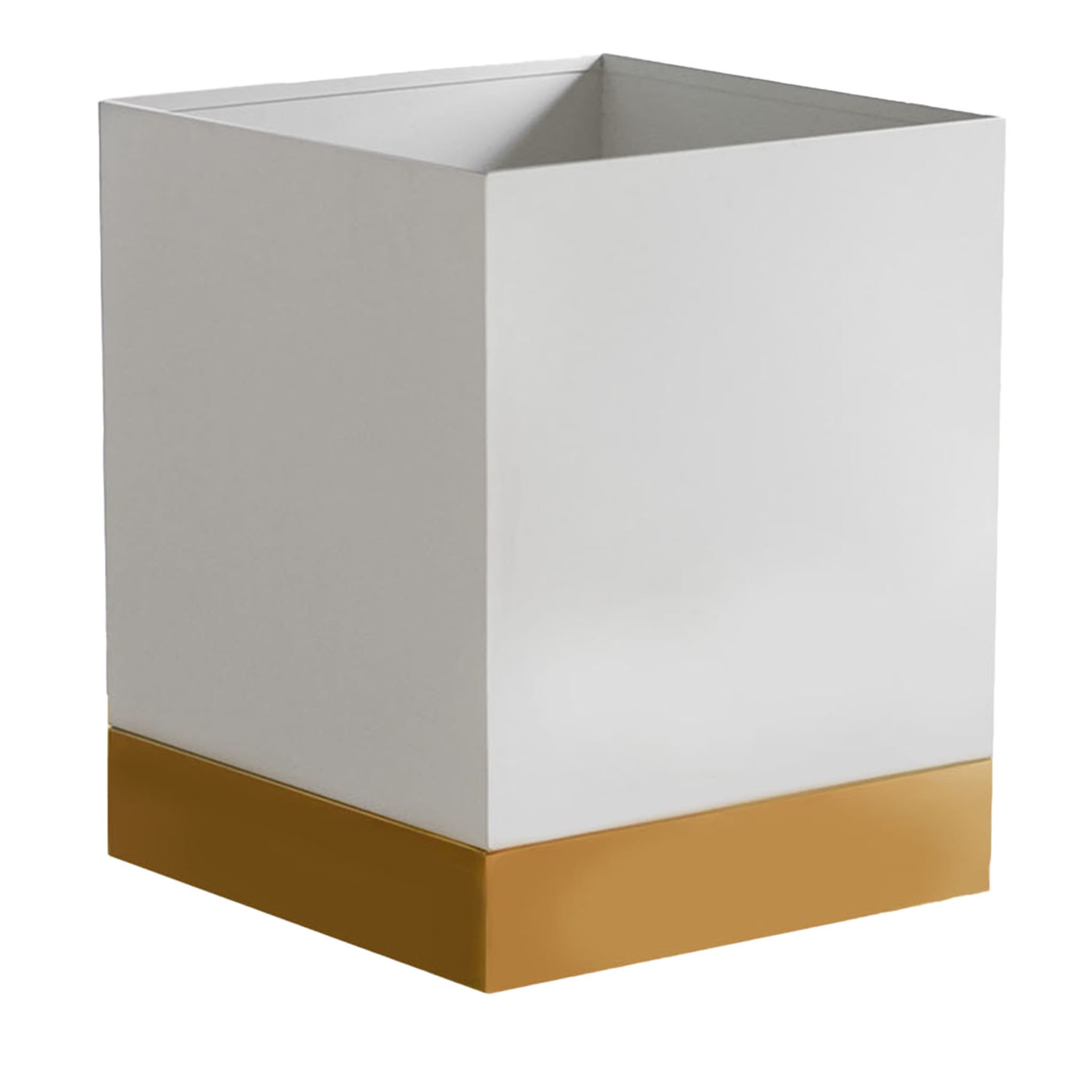 Square-Based White & Brass Metal Wheeled Cachepot - Main view