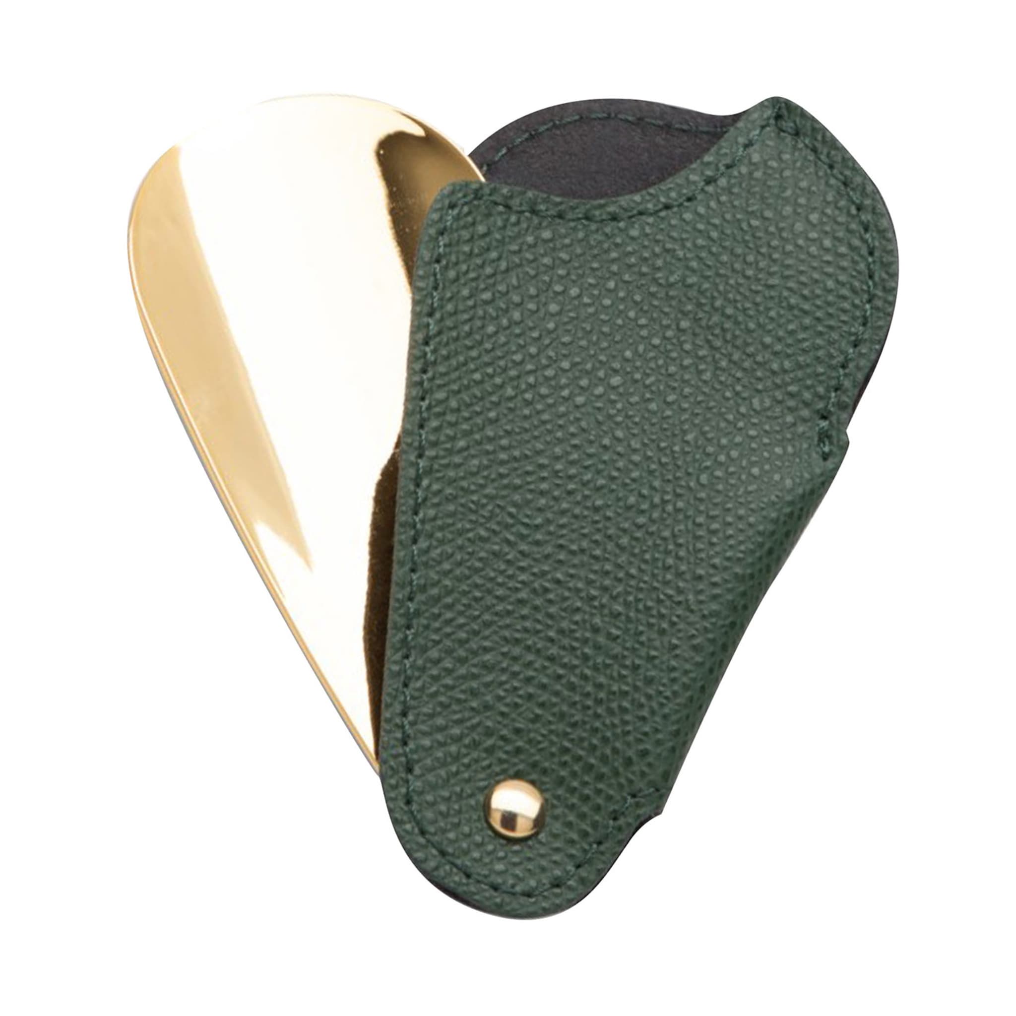 Army-Green & Gold Hammered Leather Travel Shoe Horn  - Main view