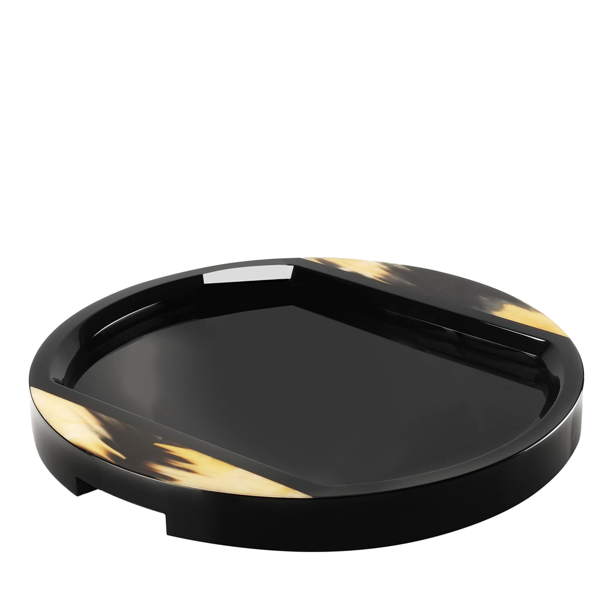 Gillo Round Black Tray with Horn Inlays - Main view