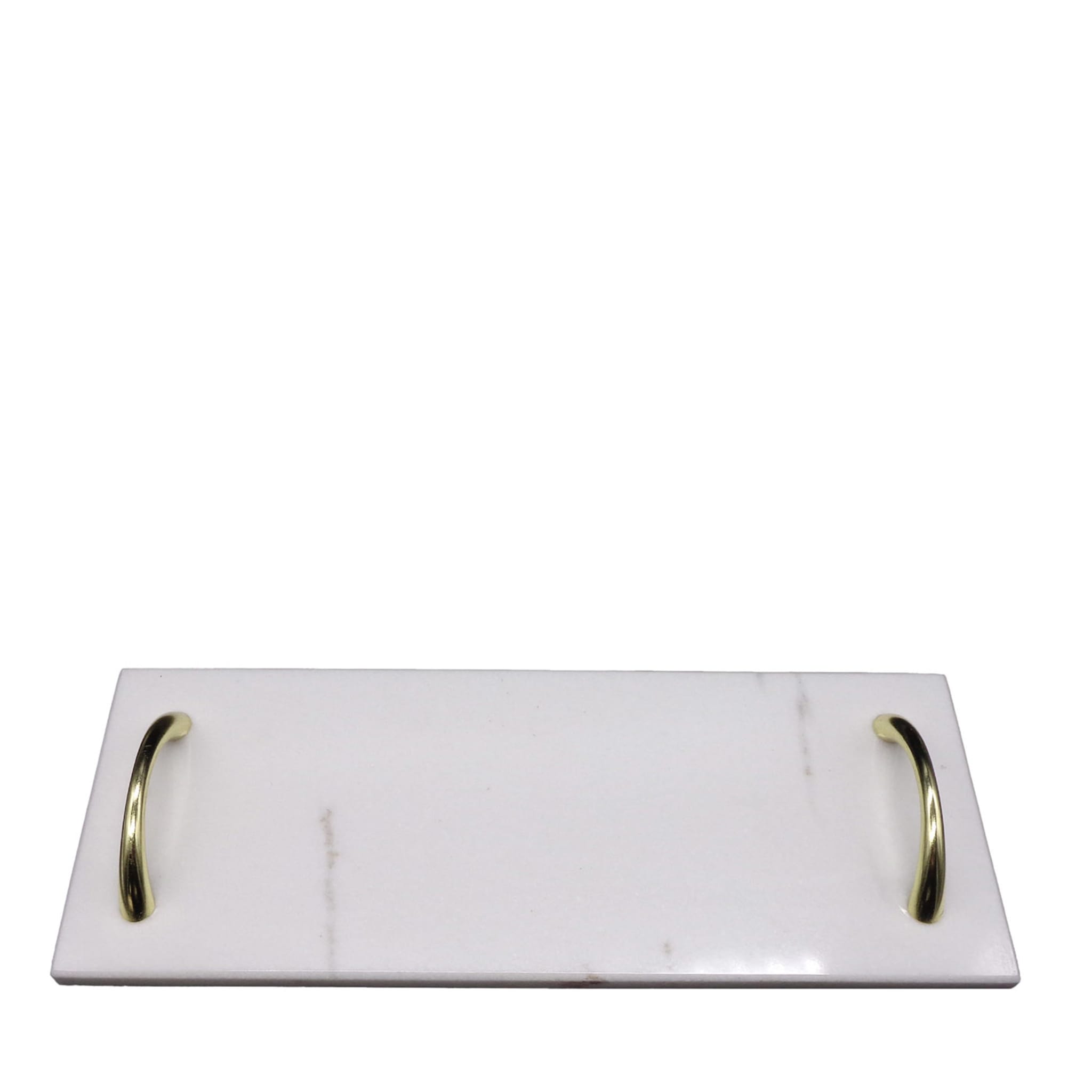 Rechteckiges weißes Tiger-Tablett mit goldenen Griffen - Hauptansicht