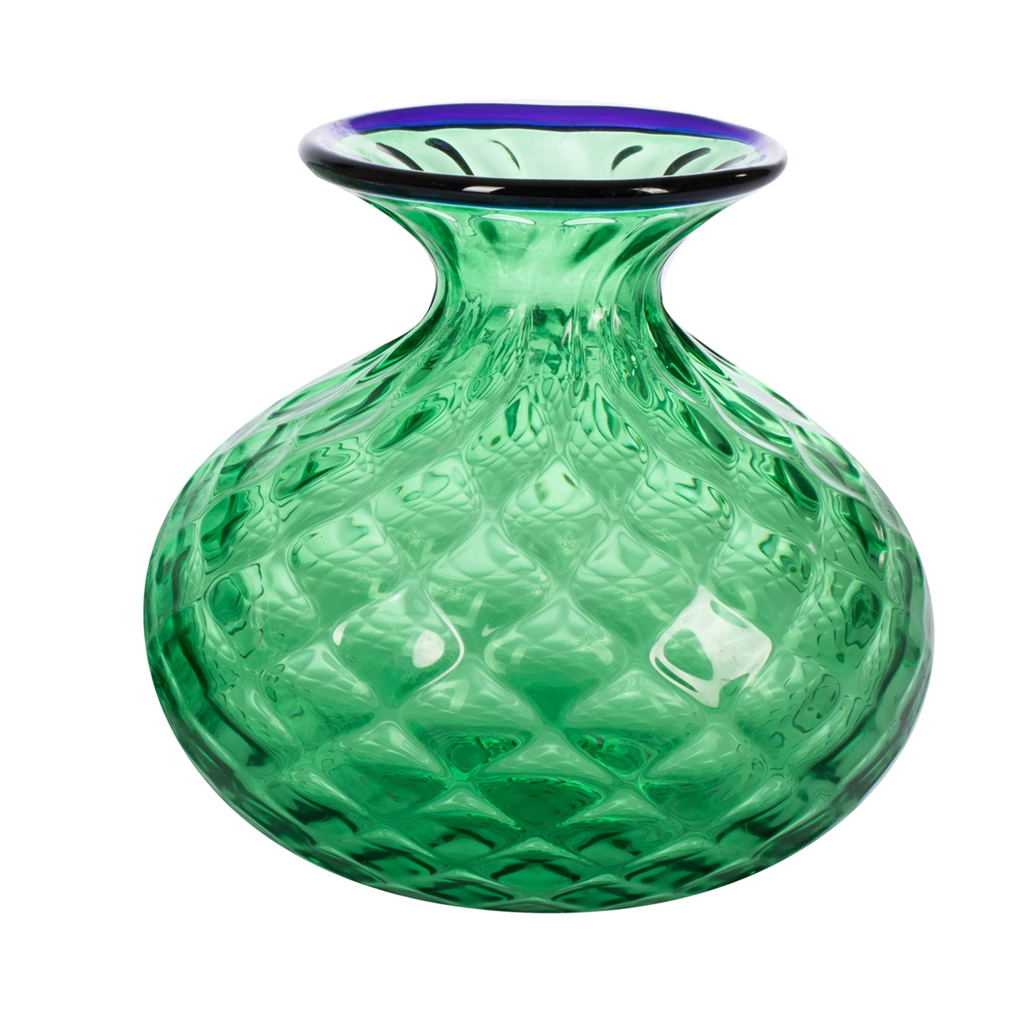 Cipolla Balloton Green Vase with Blue Rim - Main view