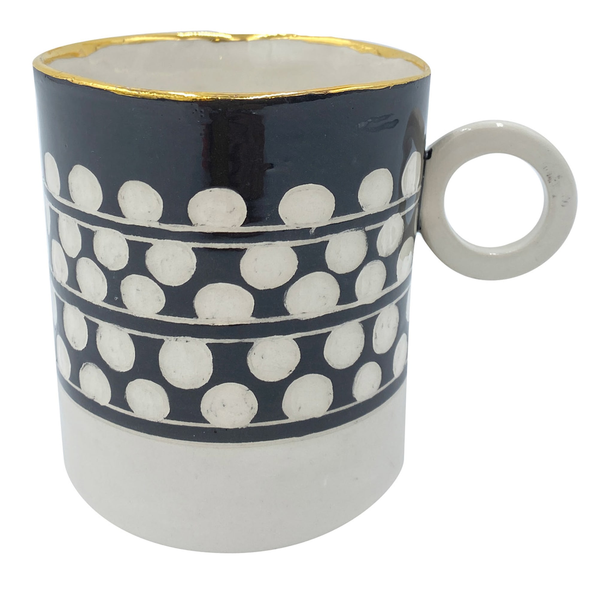 Bouclé Set of 2 Black-And-White Mugs with Gold Rim - Main view