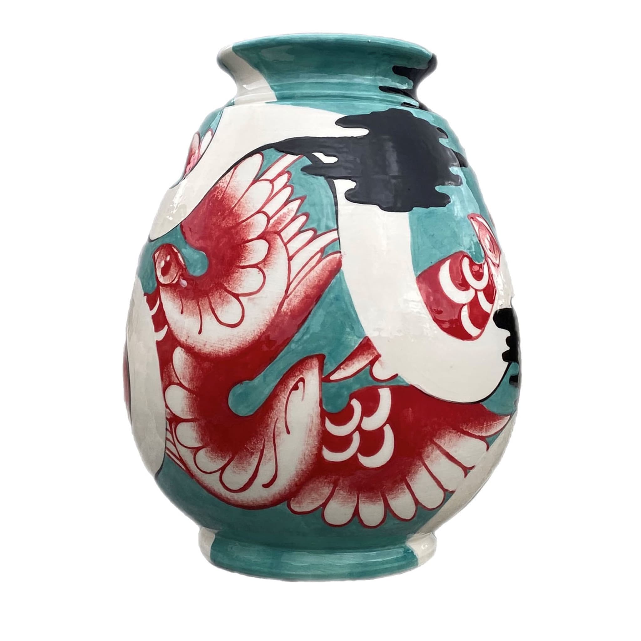 Vase en céramique rouge et turquoise - Vue principale