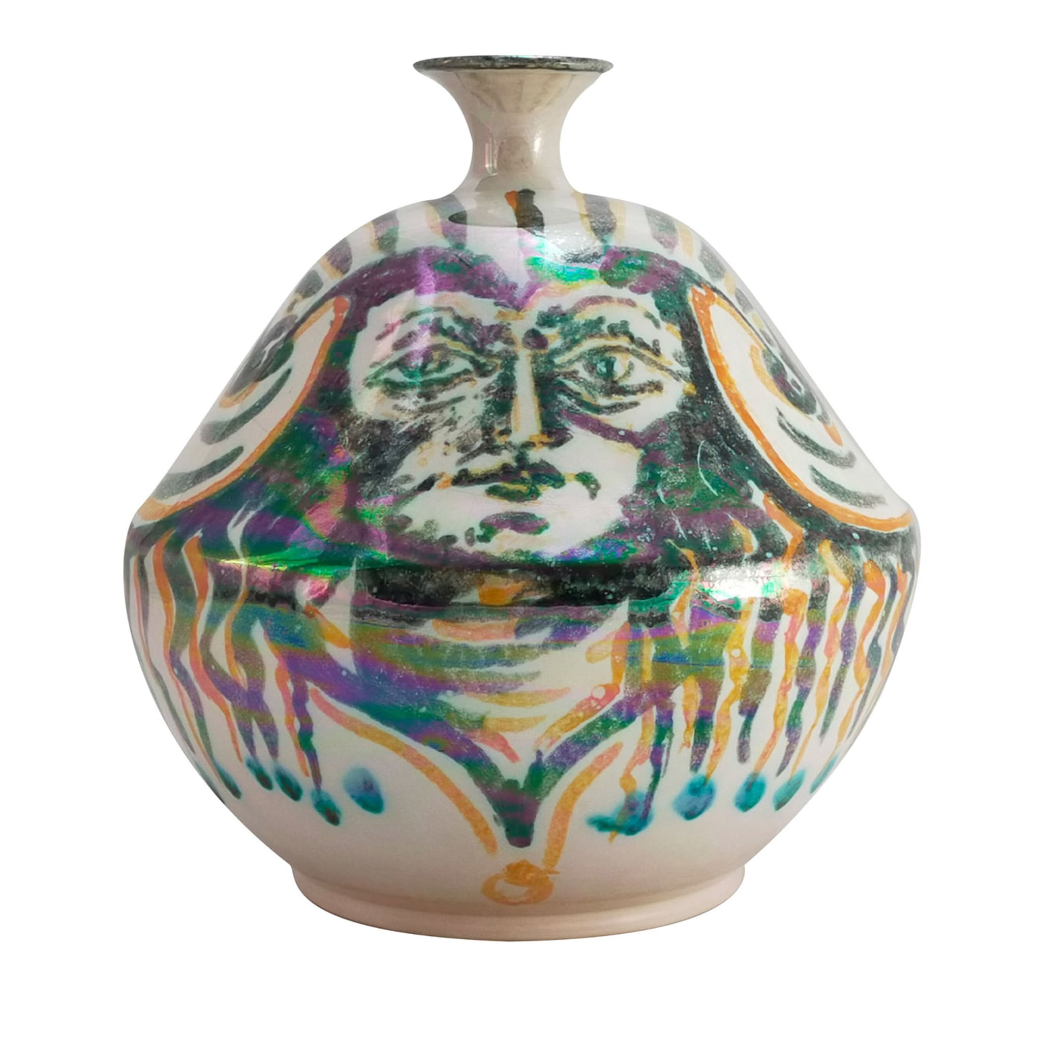 Einstielige polychrome schillernde Terrakotta-Vase - Hauptansicht