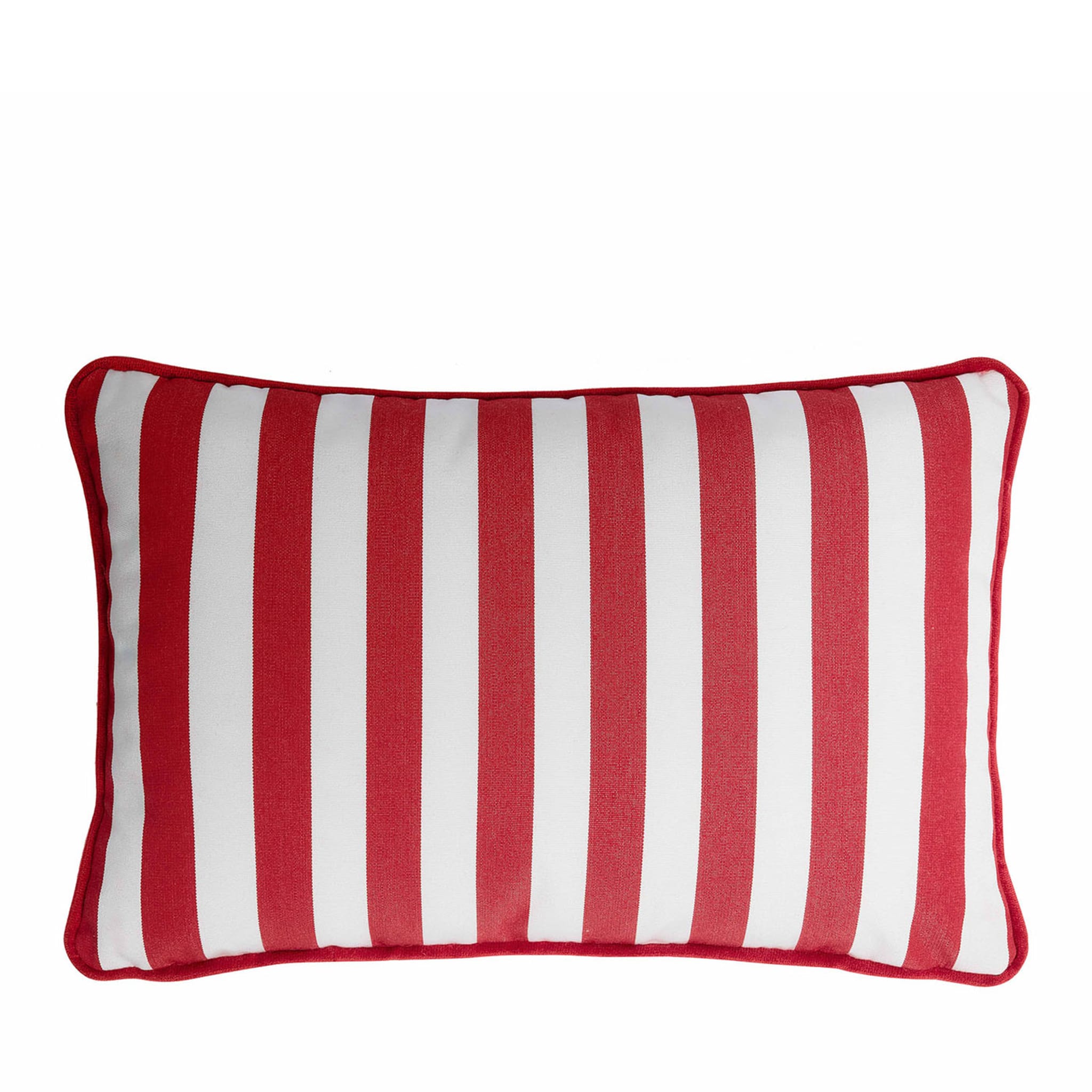 Happy Striped White and Red Outdoor Pillow - Main view