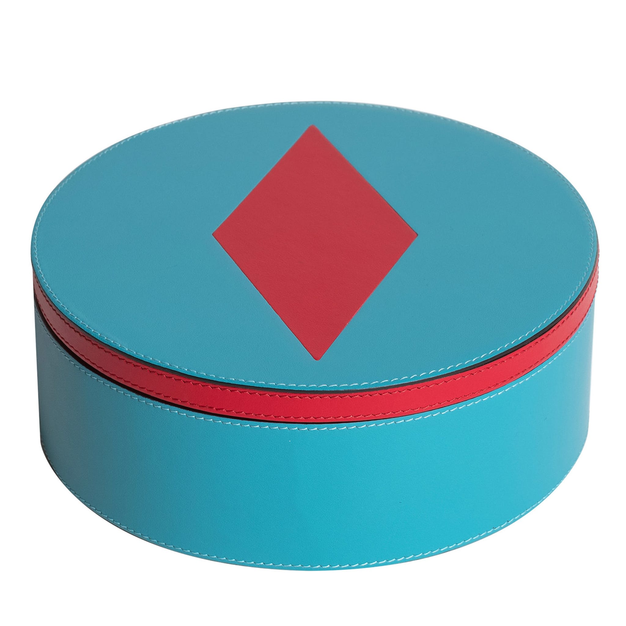Intarsio Briolette Boîte circulaire turquoise et rouge véritable - Vue principale